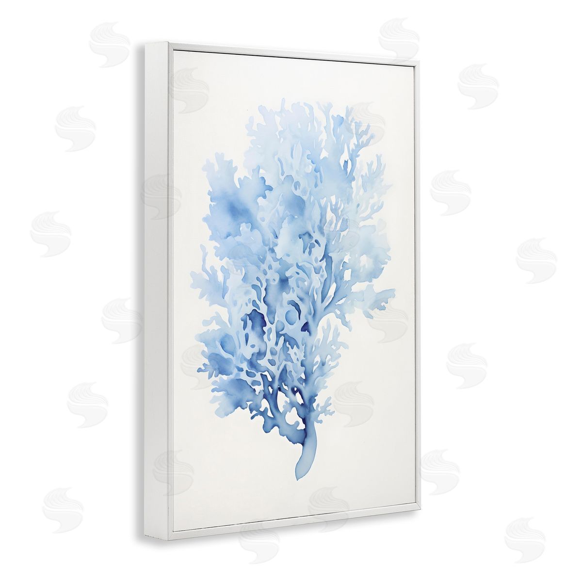 Indigo Coral Impression White Frame Print Wall Art, Home Decor by Petal Prints Design