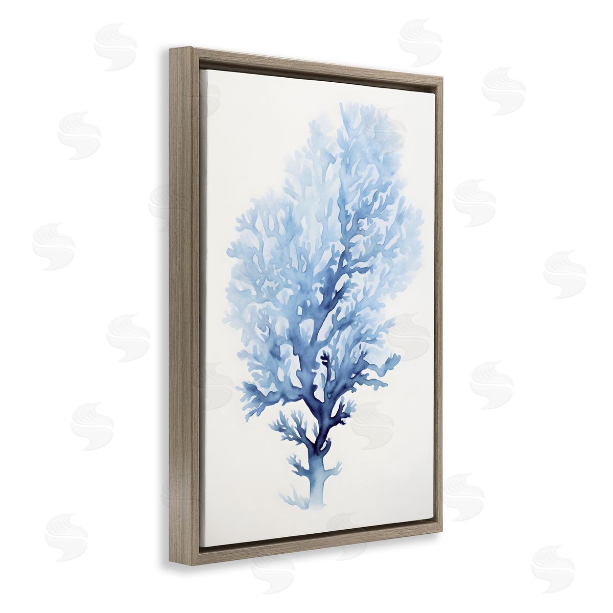Blue Coral Impression Brown Floating Frame Canvas Wall Art, Home Decor by Petal Prints Design