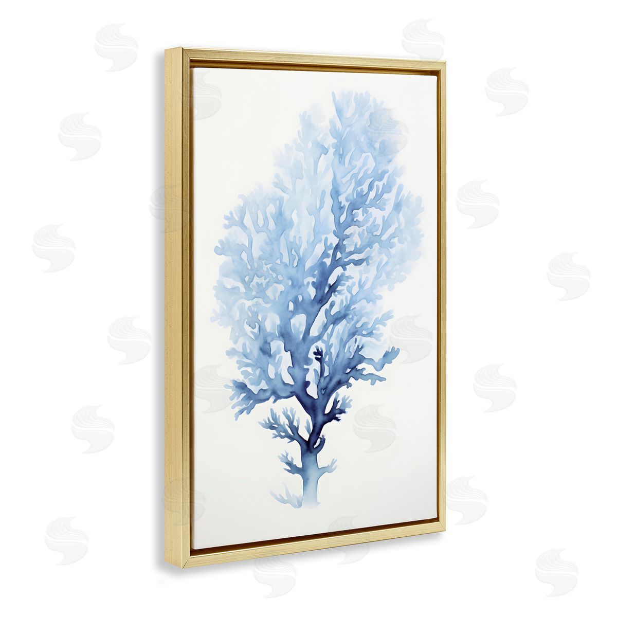 Blue Coral Impression Gold Floating Frame Canvas Wall Art, Home Decor by Petal Prints Design