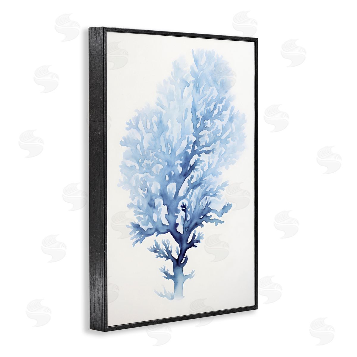 Blue Coral Impression Black Frame Print Wall Art, Home Decor by Petal Prints Design
