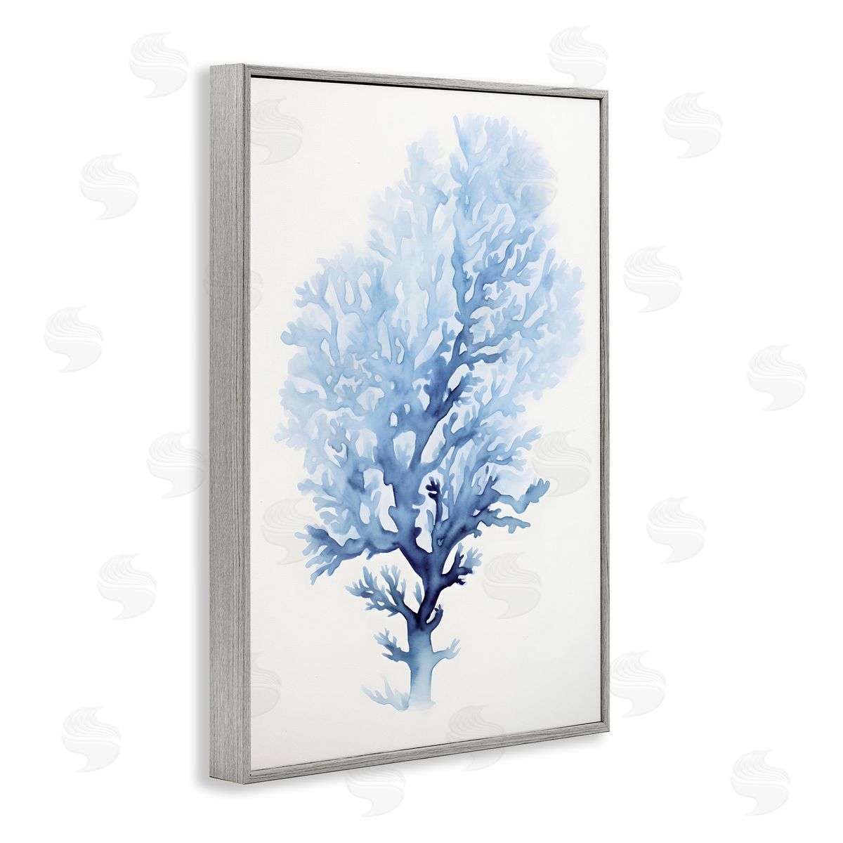 Blue Coral Impression Grey Frame Print Wall Art, Home Decor by Petal Prints Design