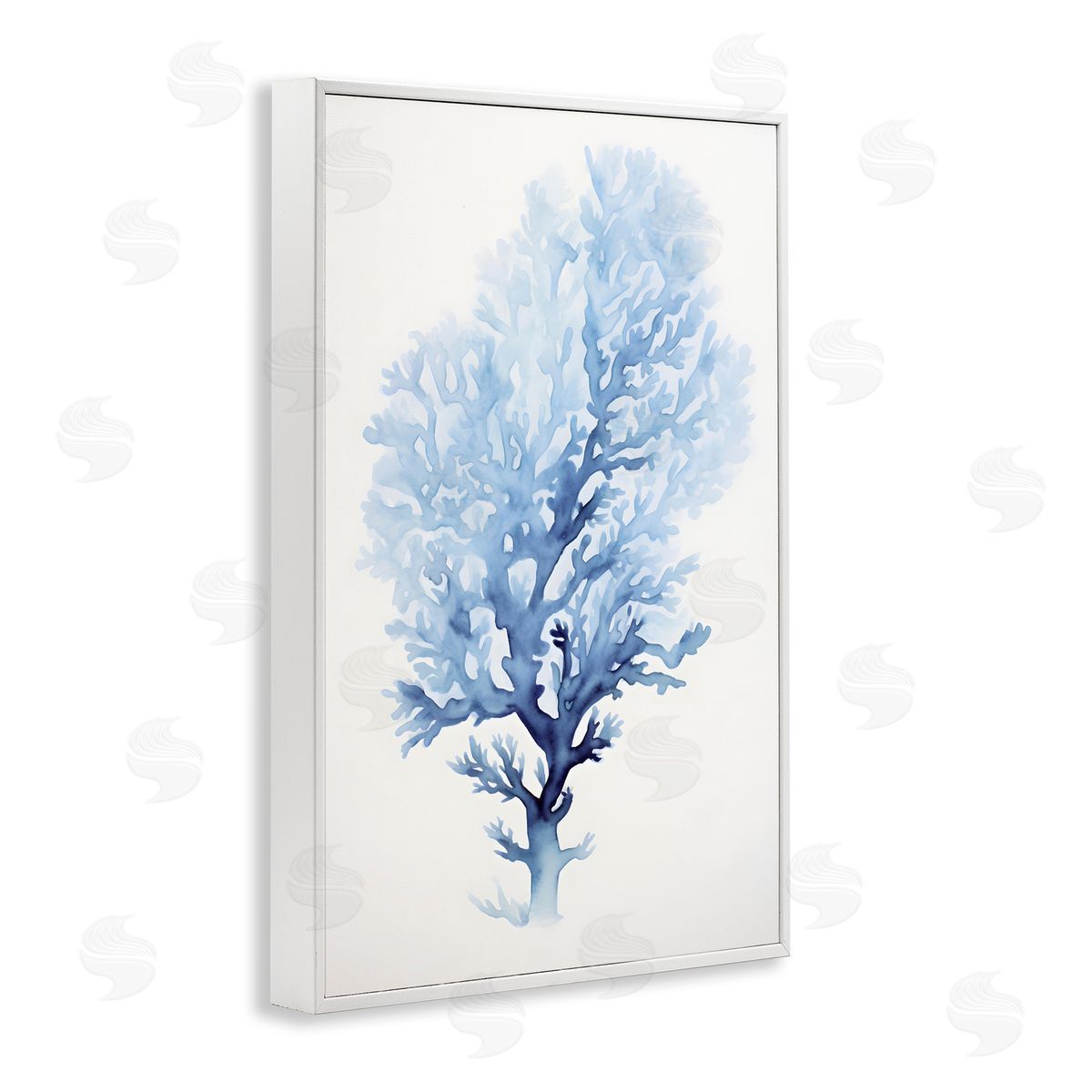 Blue Coral Impression White Frame Print Wall Art, Home Decor by Petal Prints Design