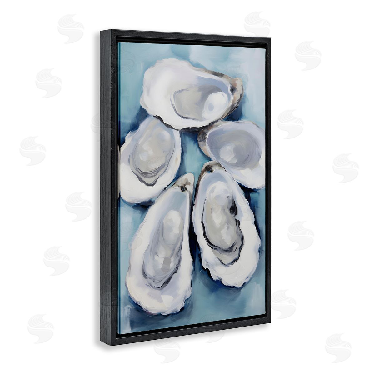 Five Oyster Shells Black Floating Frame Canvas Wall Art, Home Decor by Petal Prints Design