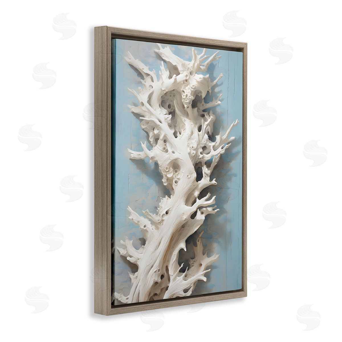 Winding Spiney Coral Brown Floating Frame Canvas Wall Art, Home Decor by Petal Prints Design