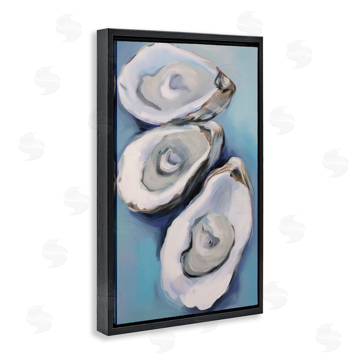 Oyster Seashell Trio Black Floating Frame Canvas Wall Art, Home Decor by Petal Prints Design