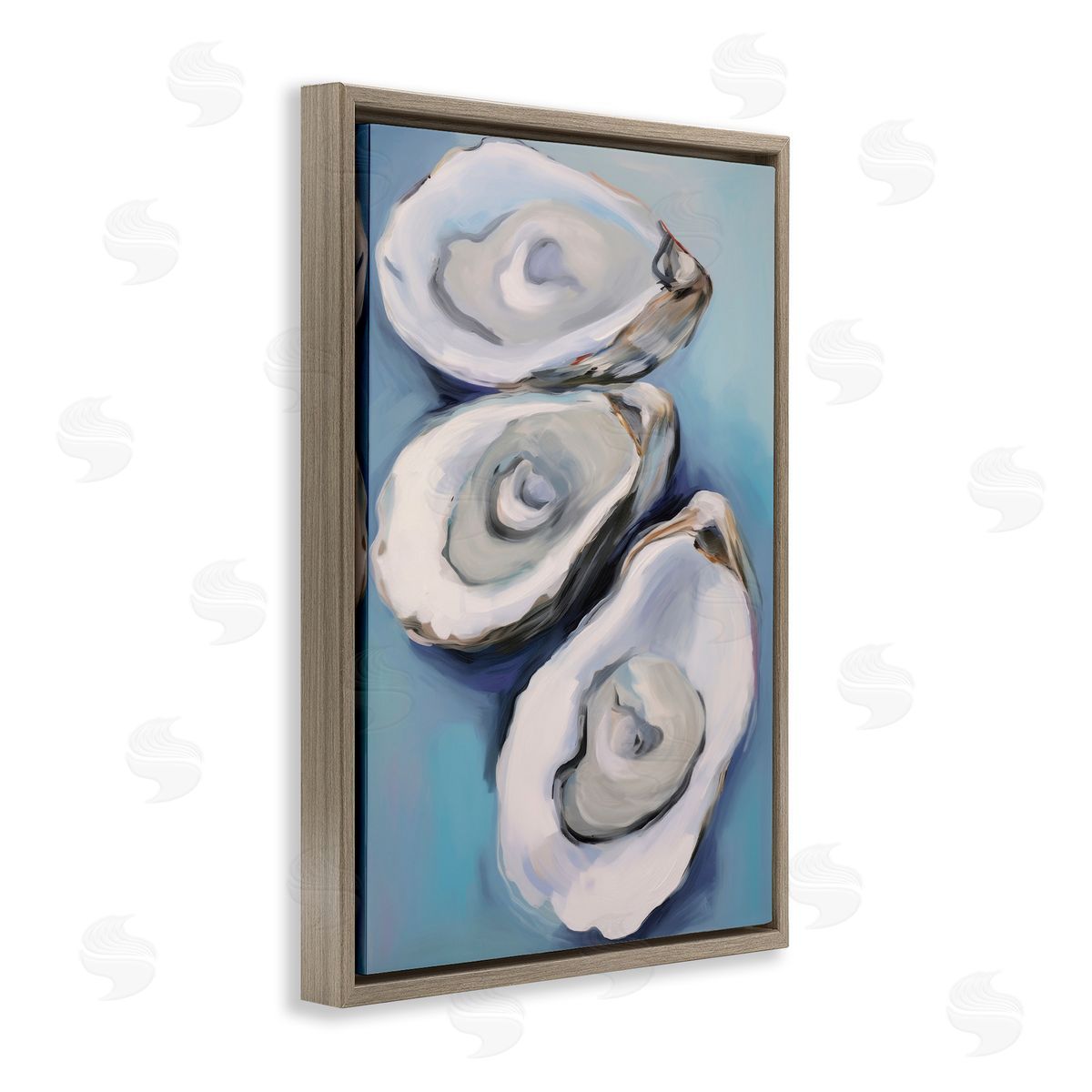 Oyster Seashell Trio Brown Floating Frame Canvas Wall Art, Home Decor by Petal Prints Design