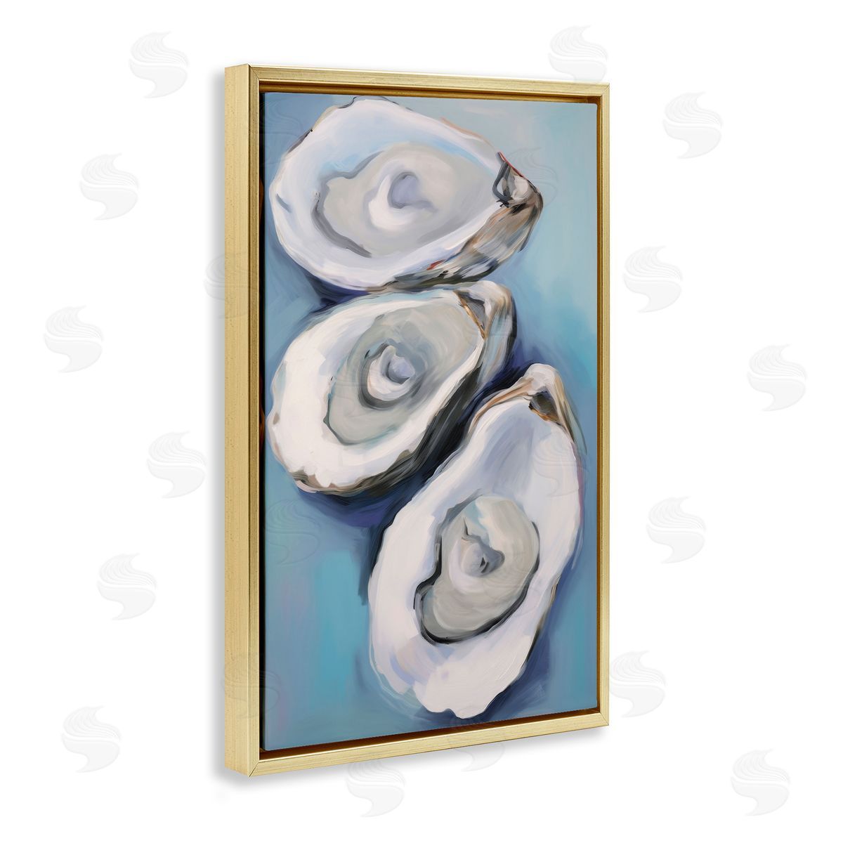 Oyster Seashell Trio Gold Floating Frame Canvas Wall Art, Home Decor by Petal Prints Design