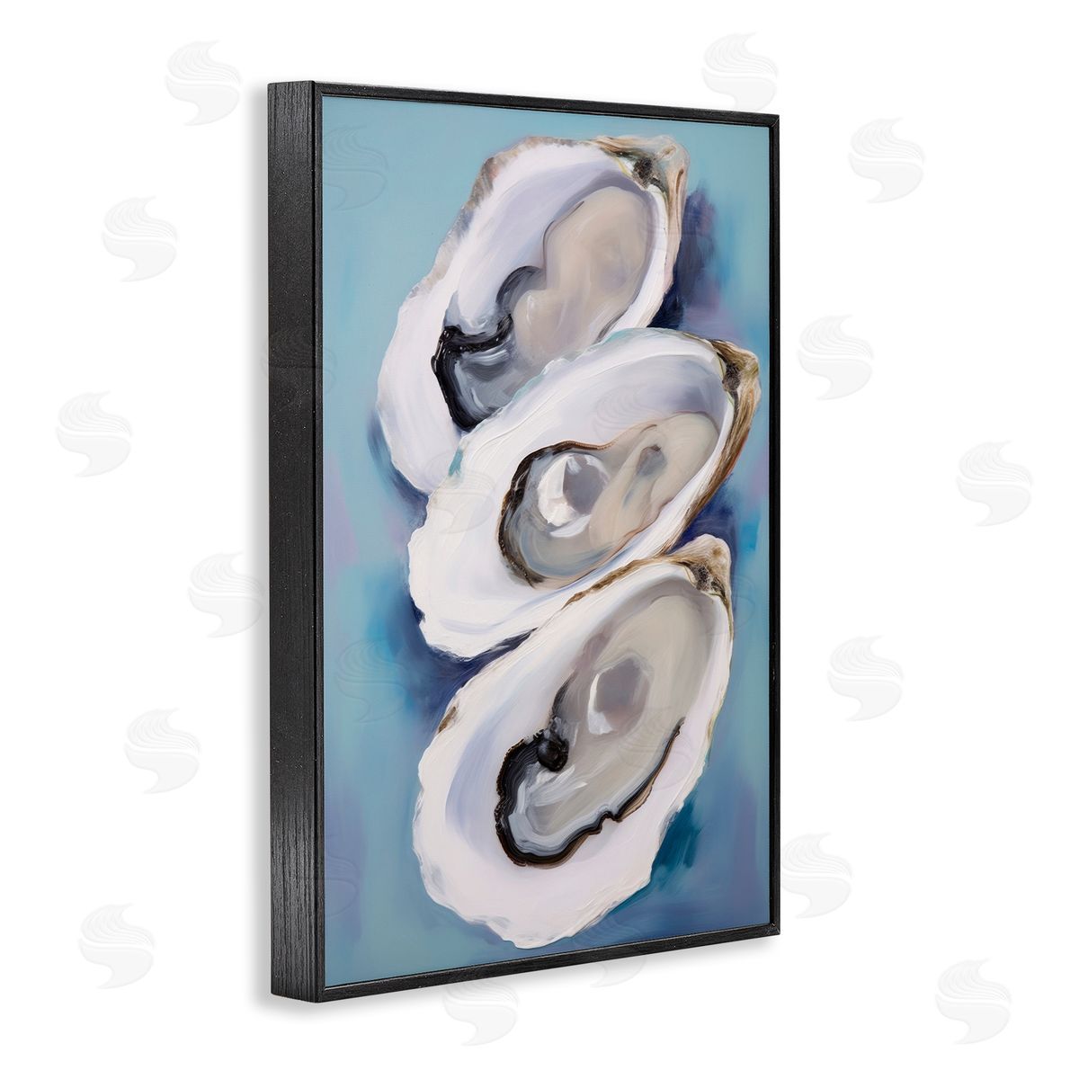 Three Oyster Shells Black Frame Print Wall Art, Home Decor by Petal Prints Design