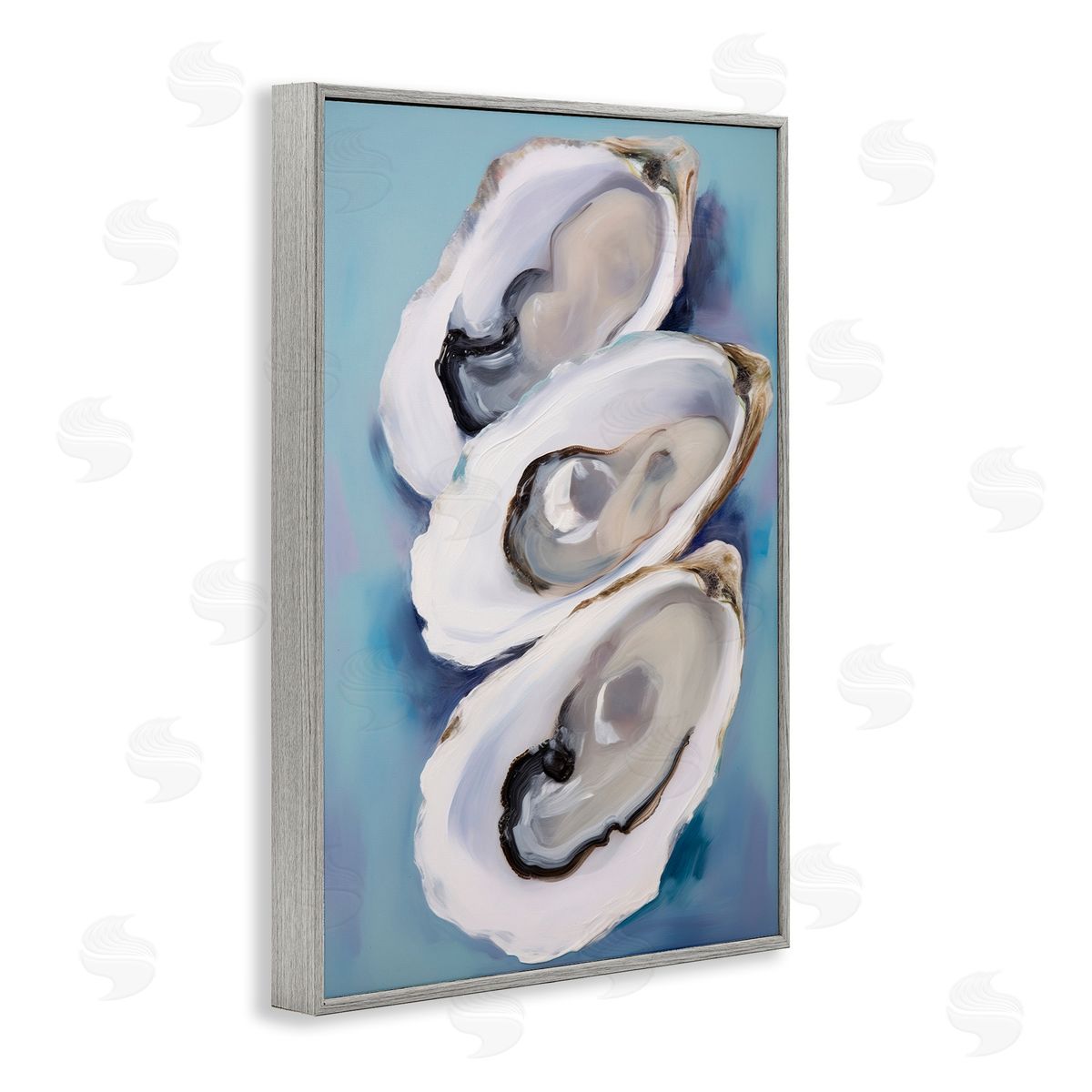 Three Oyster Shells Grey Frame Print Wall Art, Home Decor by Petal Prints Design