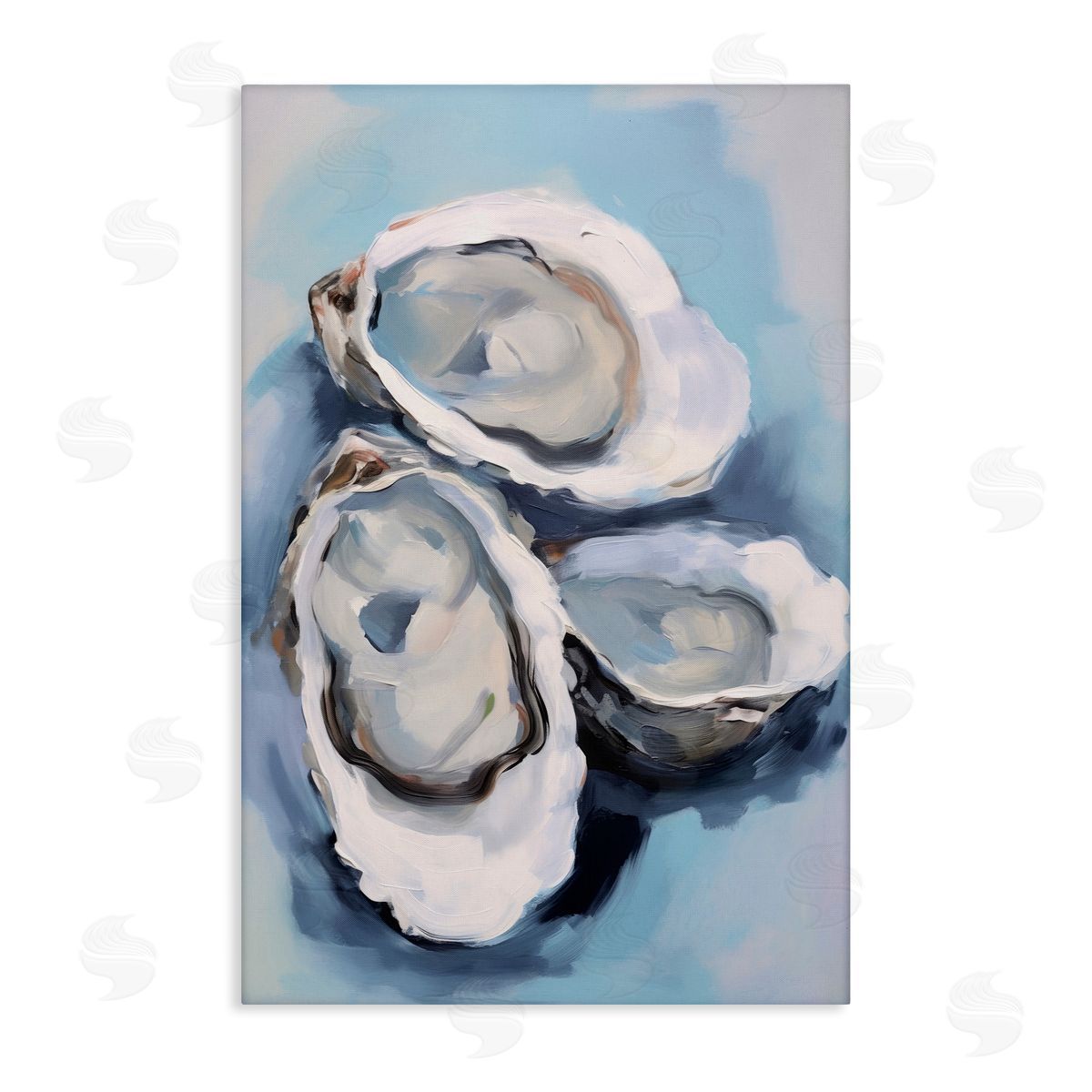 Three Oyster Seashells Canvas Wall Art, Home Decor by Petal Prints Design