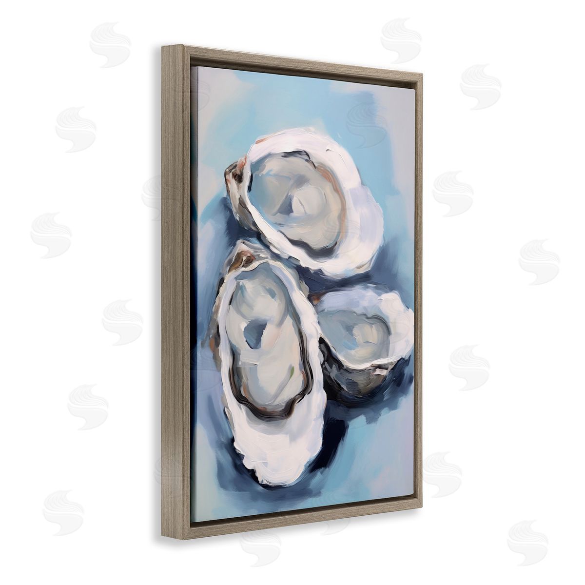 Three Oyster Seashells Brown Floating Frame Canvas Wall Art, Home Decor by Petal Prints Design
