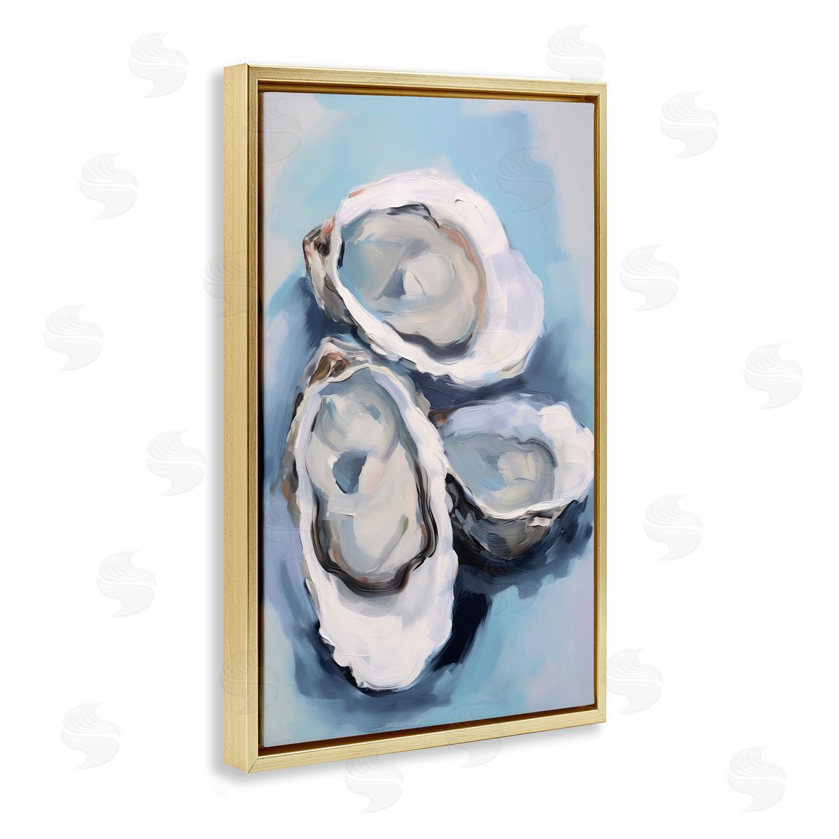 Three Oyster Seashells Gold Floating Frame Canvas Wall Art, Home Decor by Petal Prints Design