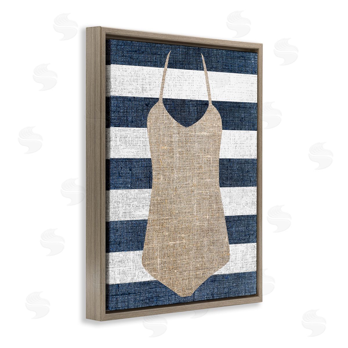 Swimsuit on Stripes Brown Floating Frame Canvas Wall Art, Home Decor by Stupell Studio