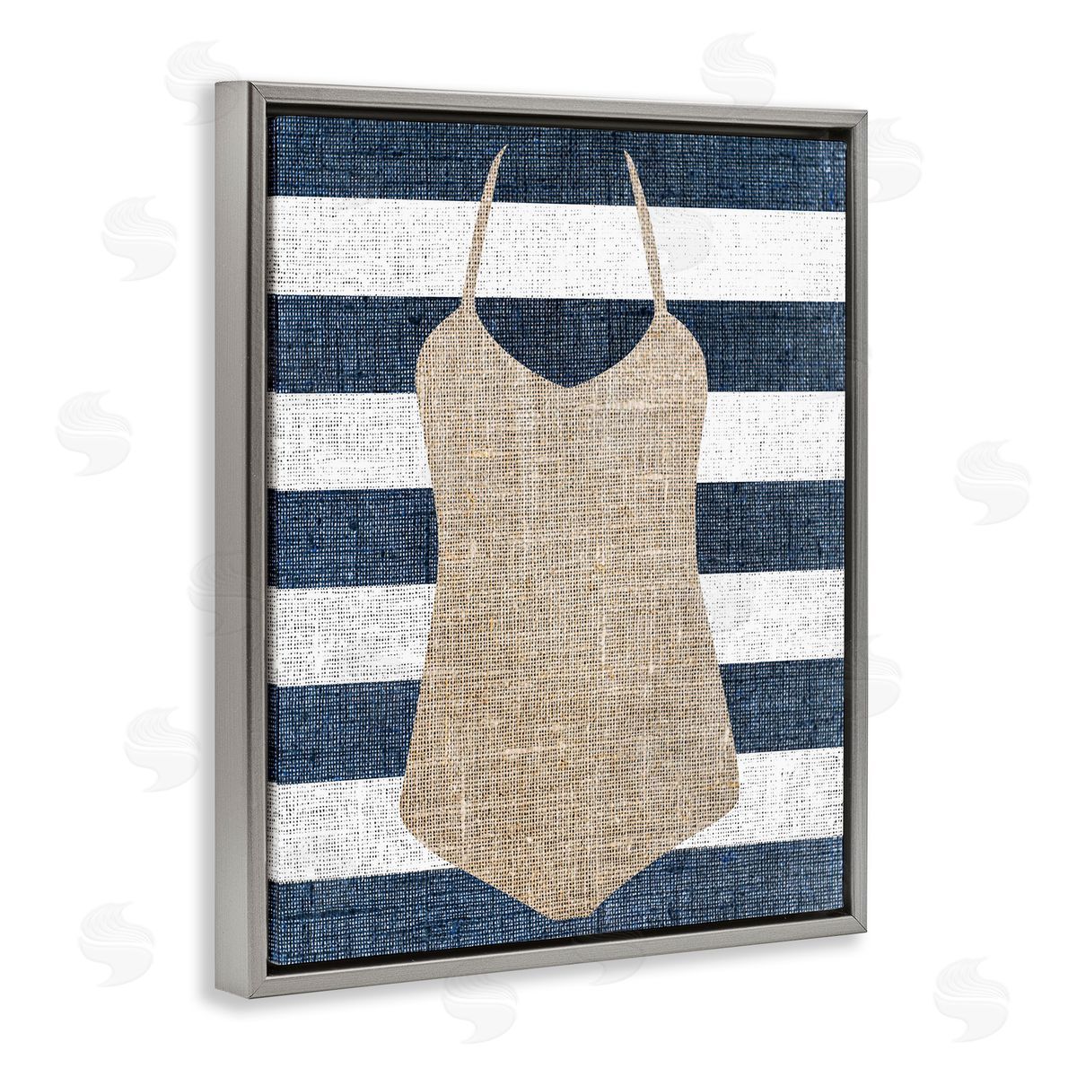 Swimsuit on Stripes Grey Floating Frame Canvas Wall Art, Home Decor by Stupell Studio