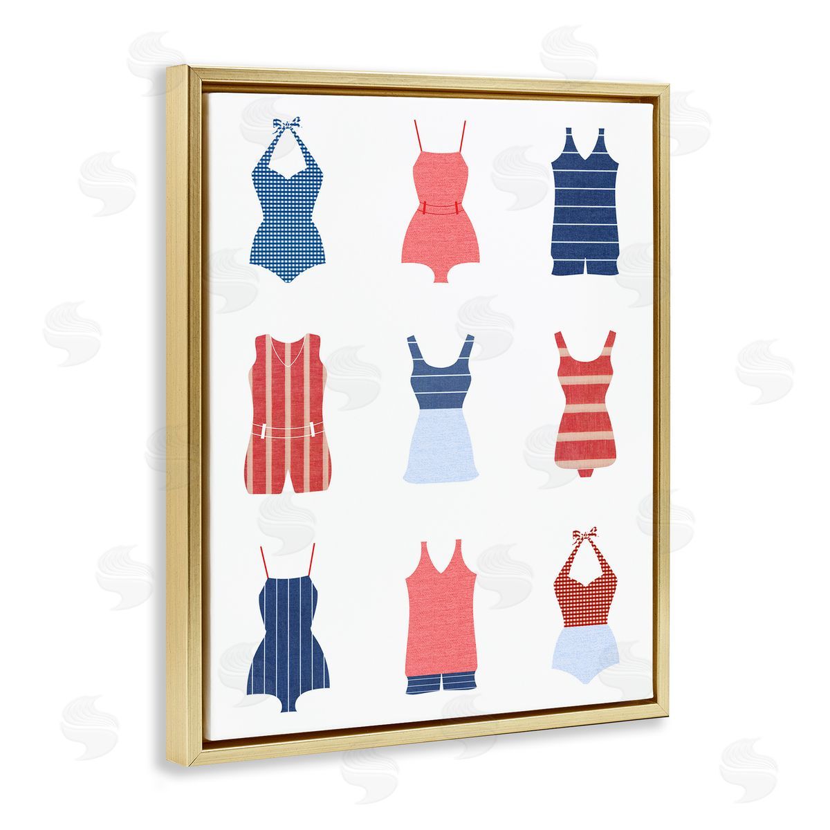 Various Beach Swimsuits Gold Floating Frame Canvas Wall Art, Home Decor by Stupell Studio