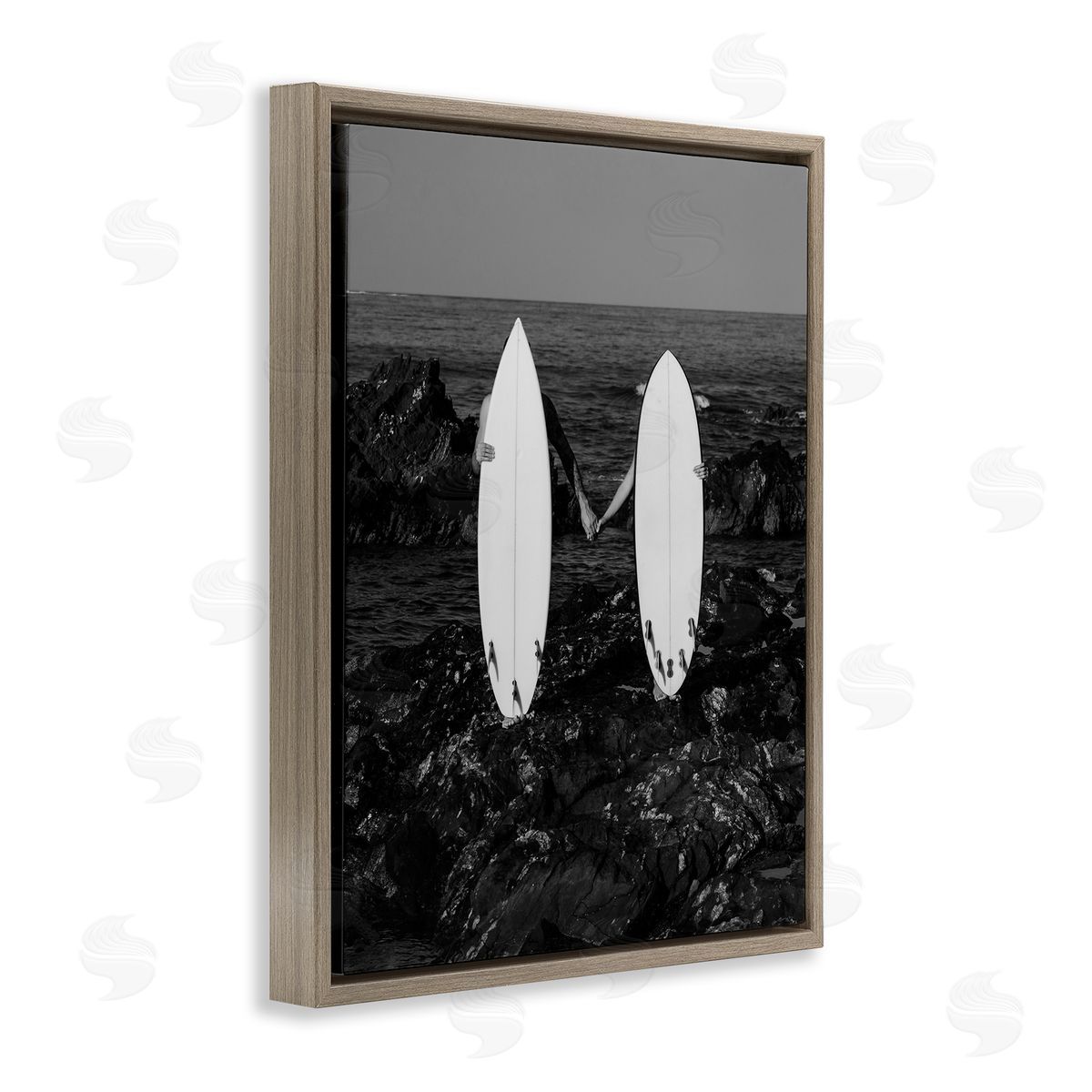 Romantic Surfer Couple Brown Floating Frame Canvas Wall Art, Home Decor by Stupell Studio