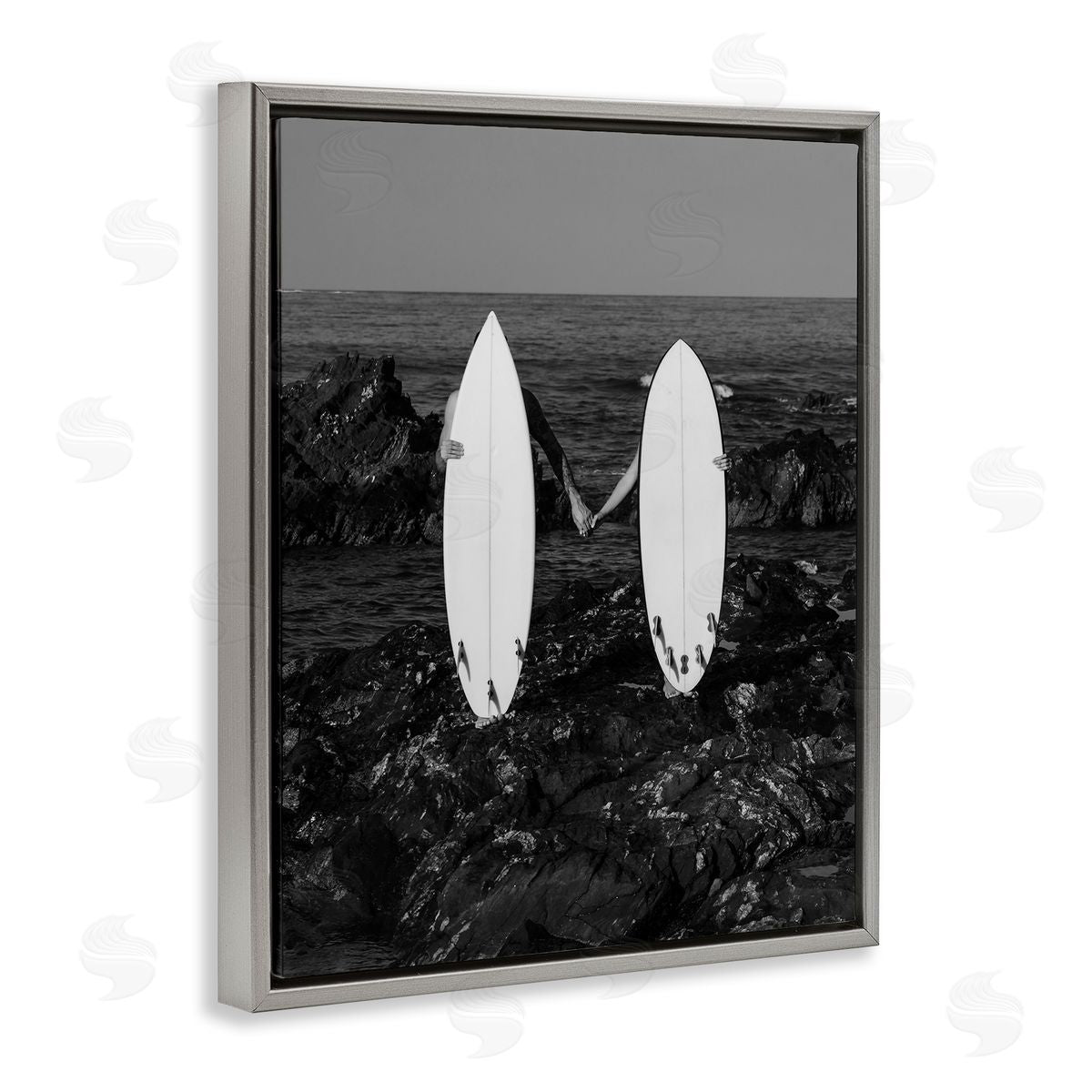Romantic Surfer Couple Grey Floating Frame Canvas Wall Art, Home Decor by Stupell Studio