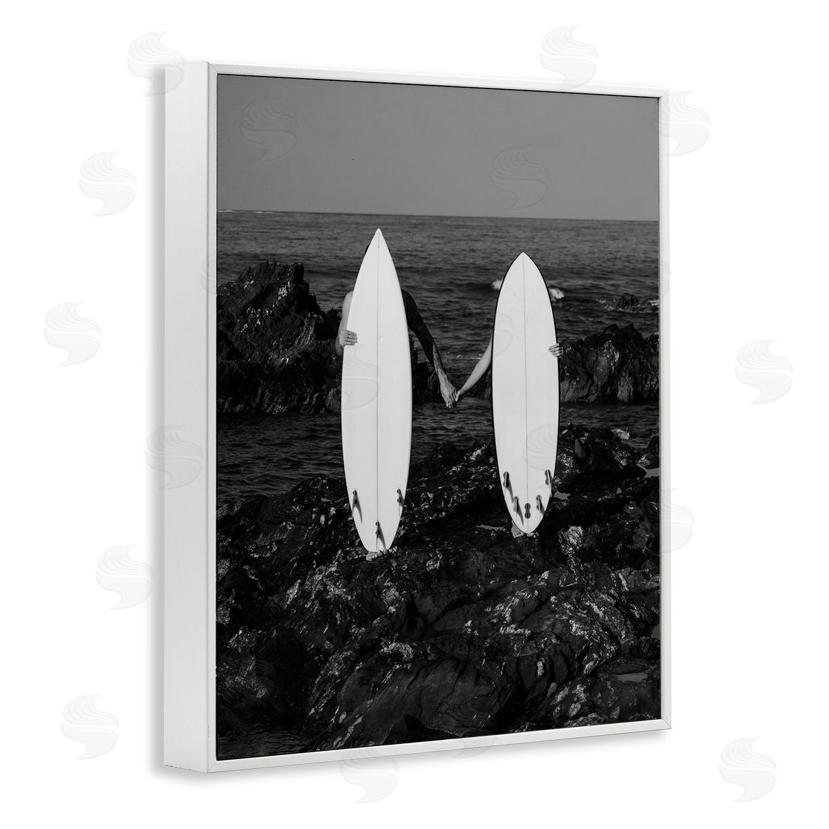 Romantic Surfer Couple White Frame Print Wall Art, Home Decor by Stupell Studio