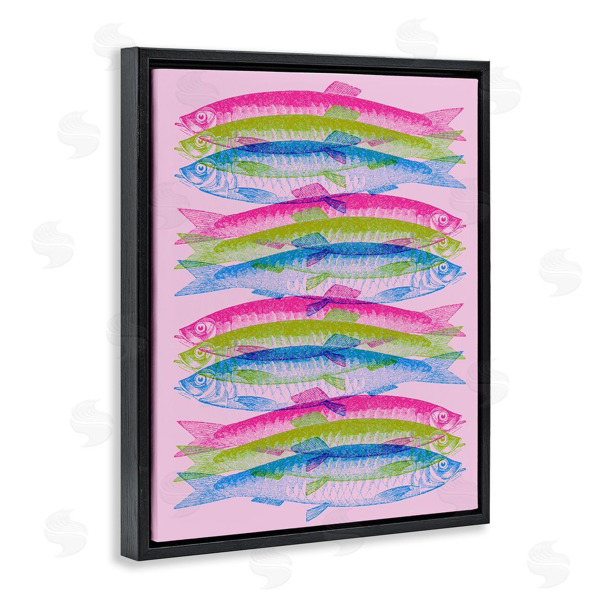 Rainbow Layered Fish Black Floating Frame Canvas Wall Art, Home Decor by Stupell Studio
