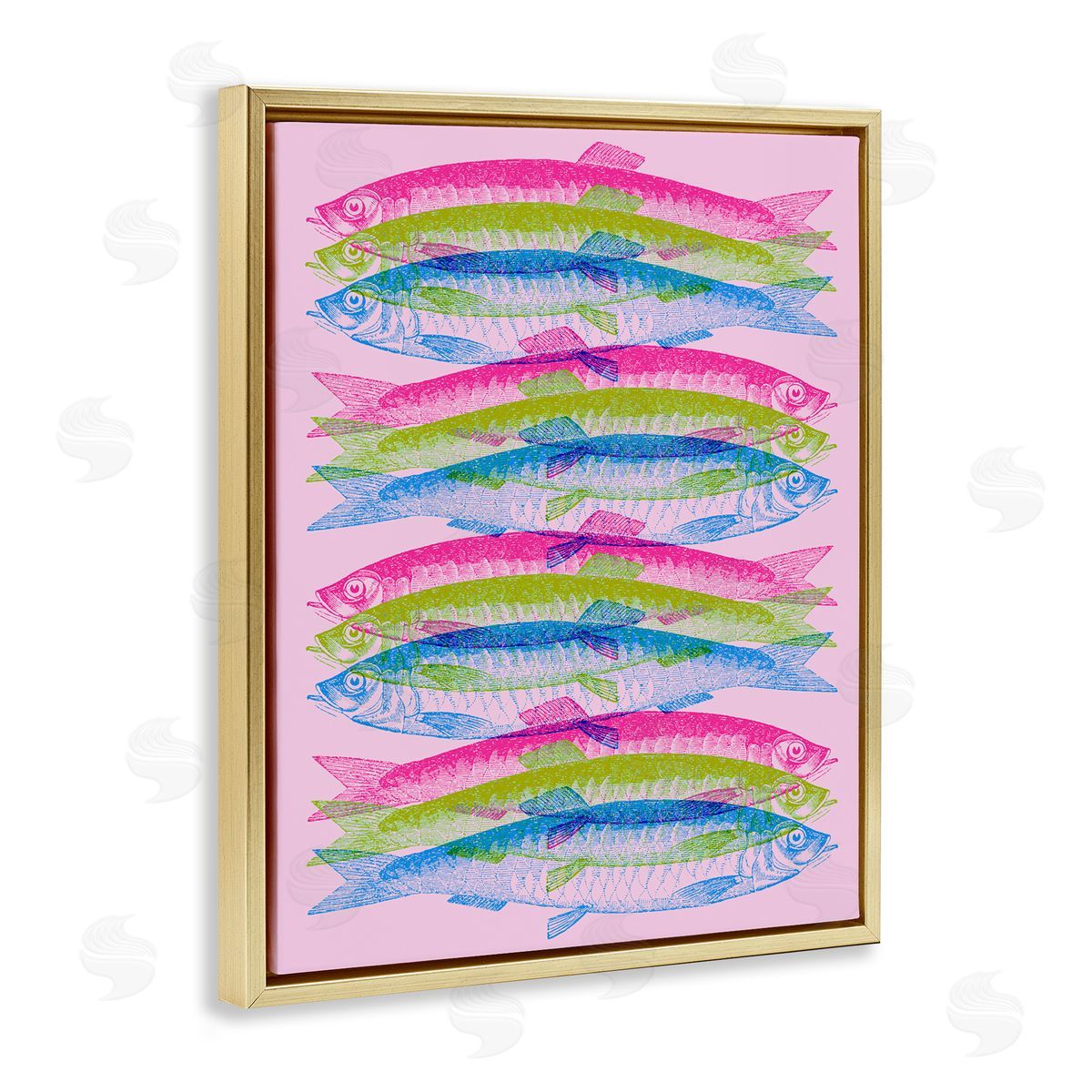 Rainbow Layered Fish Gold Floating Frame Canvas Wall Art, Home Decor by Stupell Studio