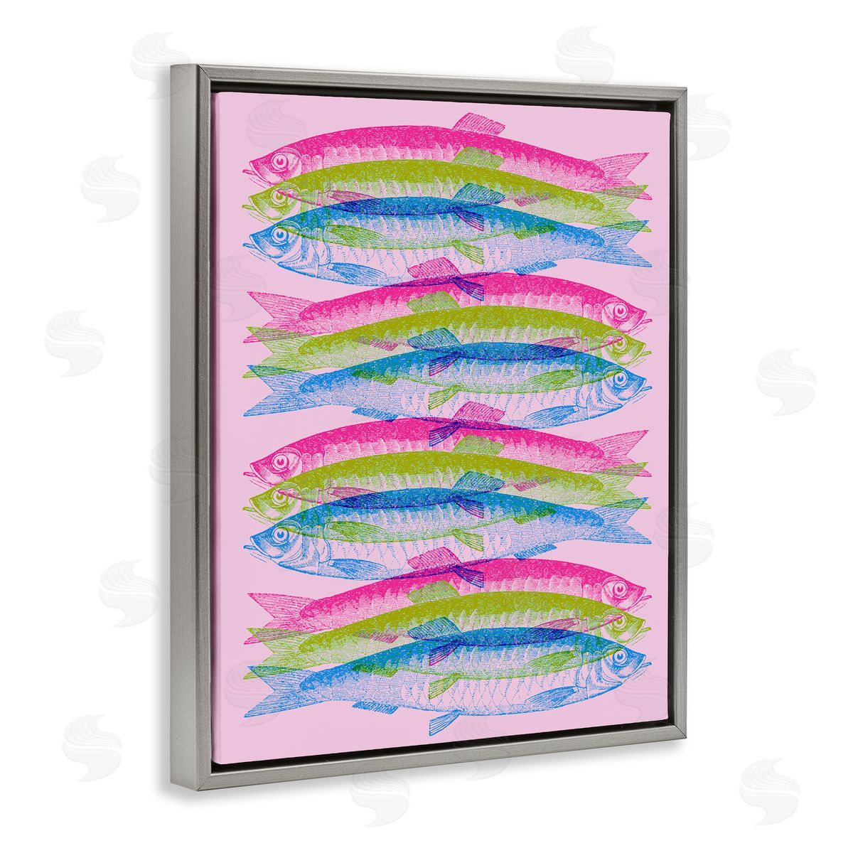 Rainbow Layered Fish Grey Floating Frame Canvas Wall Art, Home Decor by Stupell Studio