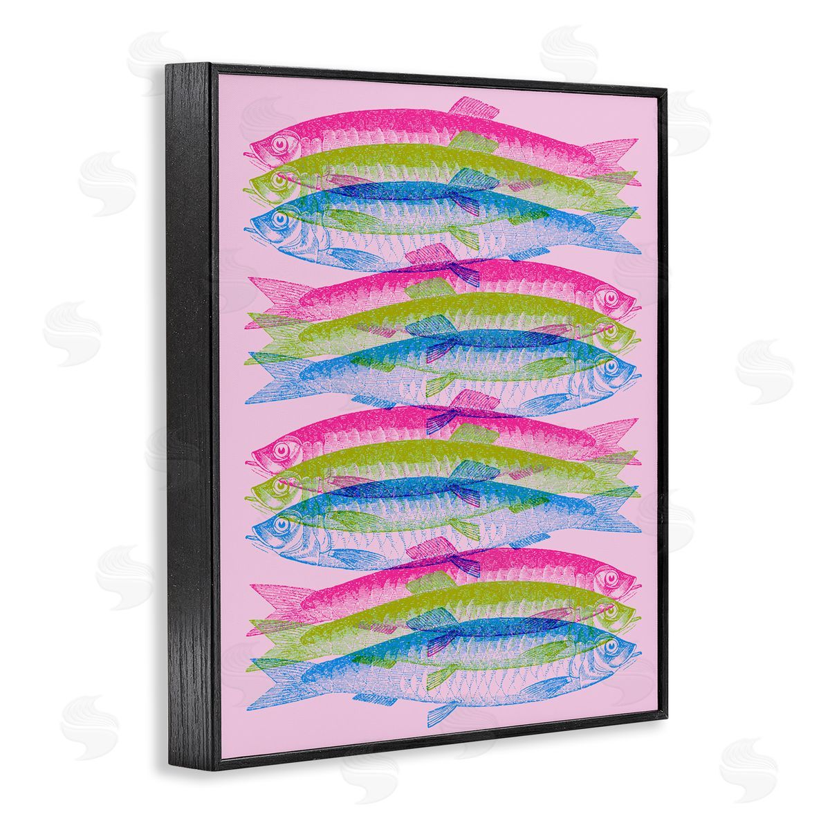 Rainbow Layered Fish Black Frame Print Wall Art, Home Decor by Stupell Studio