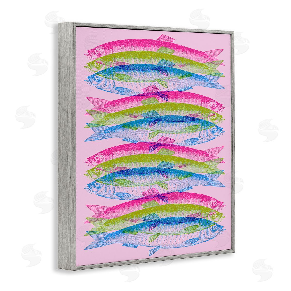 Rainbow Layered Fish Grey Frame Print Wall Art, Home Decor by Stupell Studio