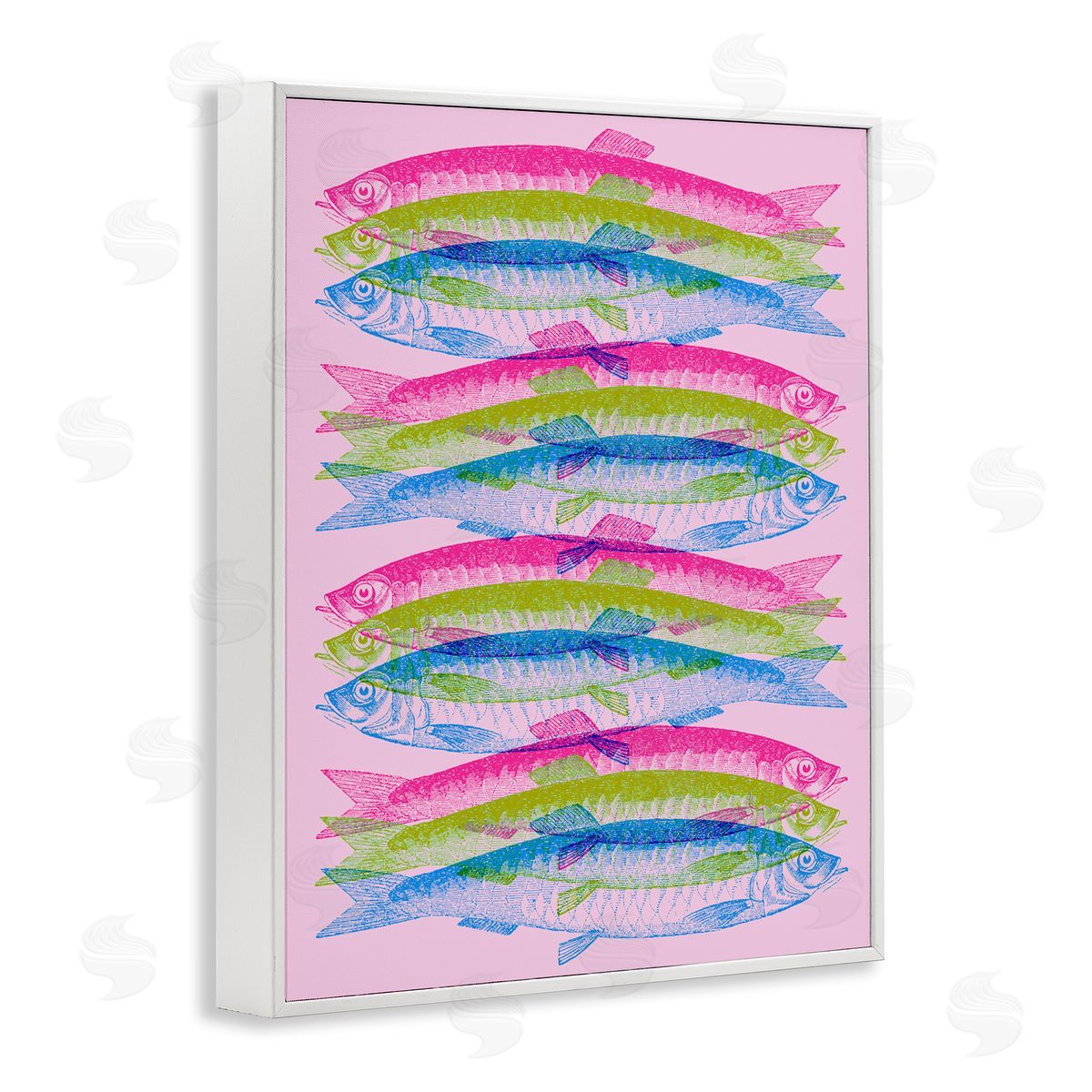Rainbow Layered Fish White Frame Print Wall Art, Home Decor by Stupell Studio
