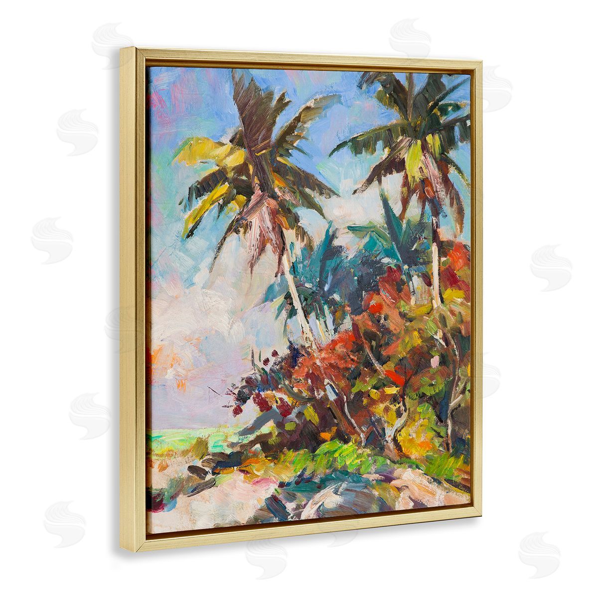 Vivid Palm Nature Gold Floating Frame Canvas Wall Art, Home Decor by Richard A. Rodgers