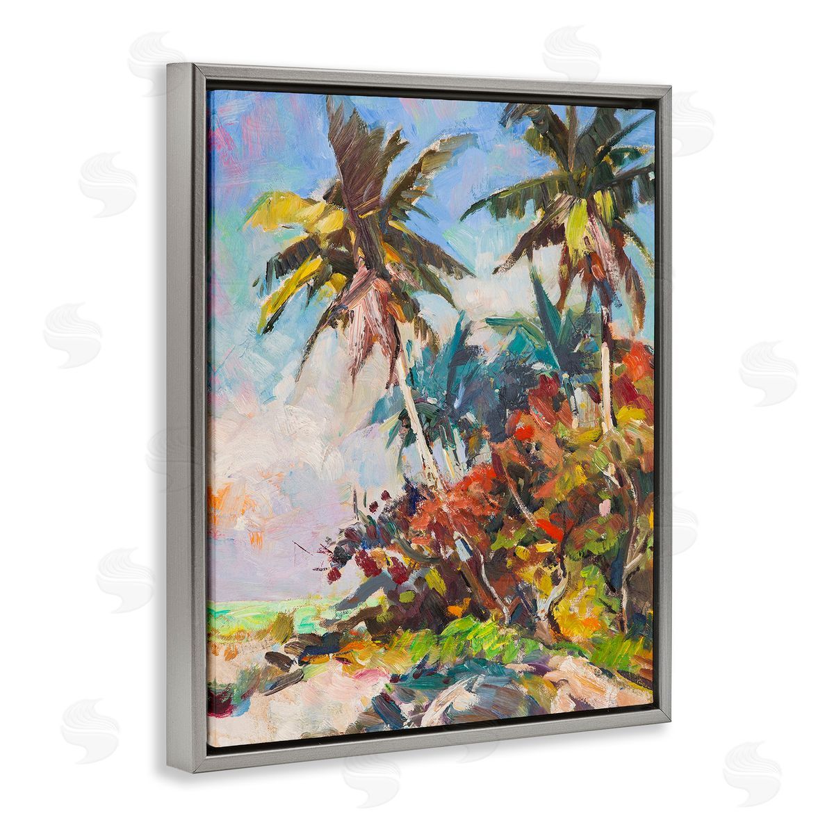 Vivid Palm Nature Grey Floating Frame Canvas Wall Art, Home Decor by Richard A. Rodgers