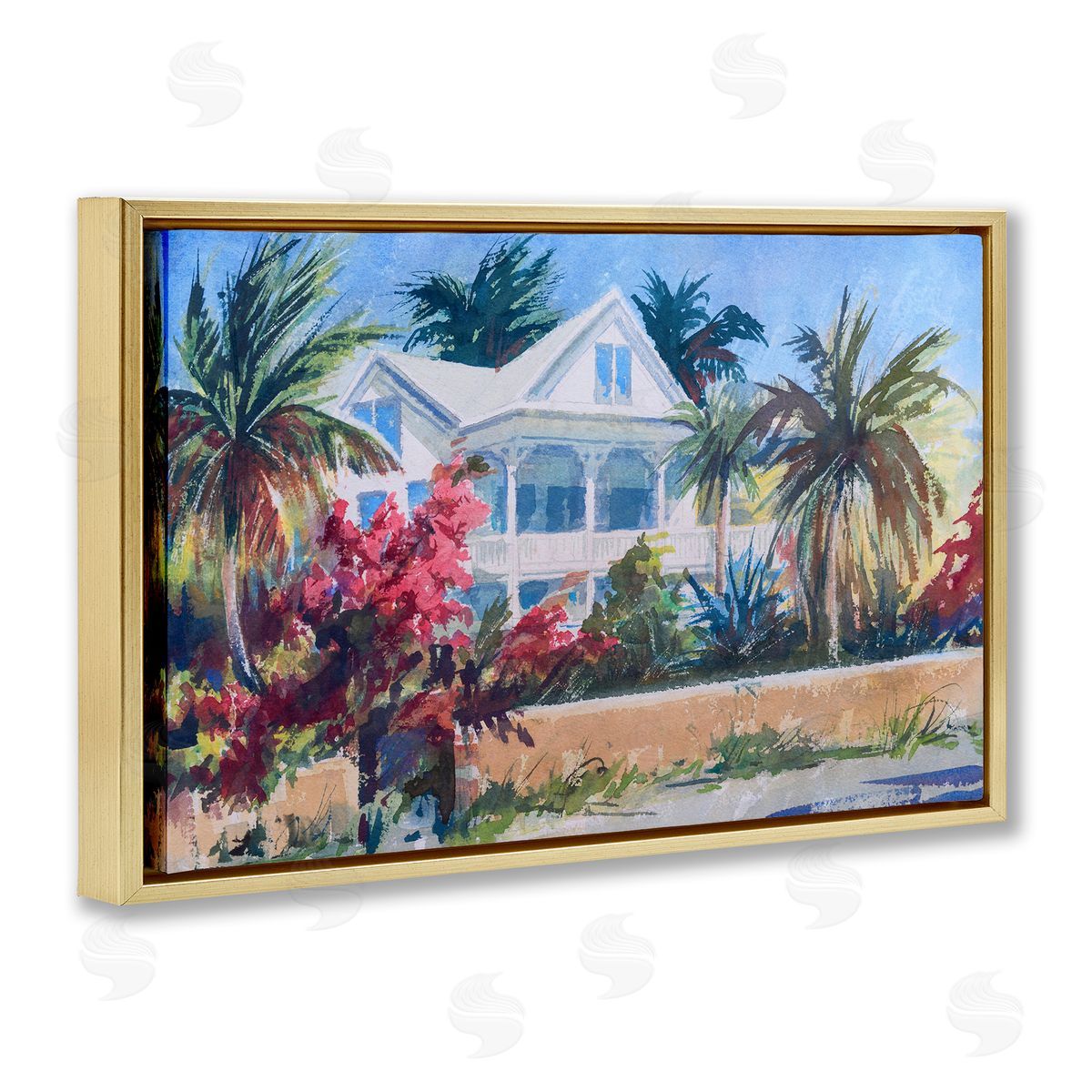 Palm Tree Cottage Gold Floating Frame Canvas Wall Art, Home Decor by Richard A. Rodgers