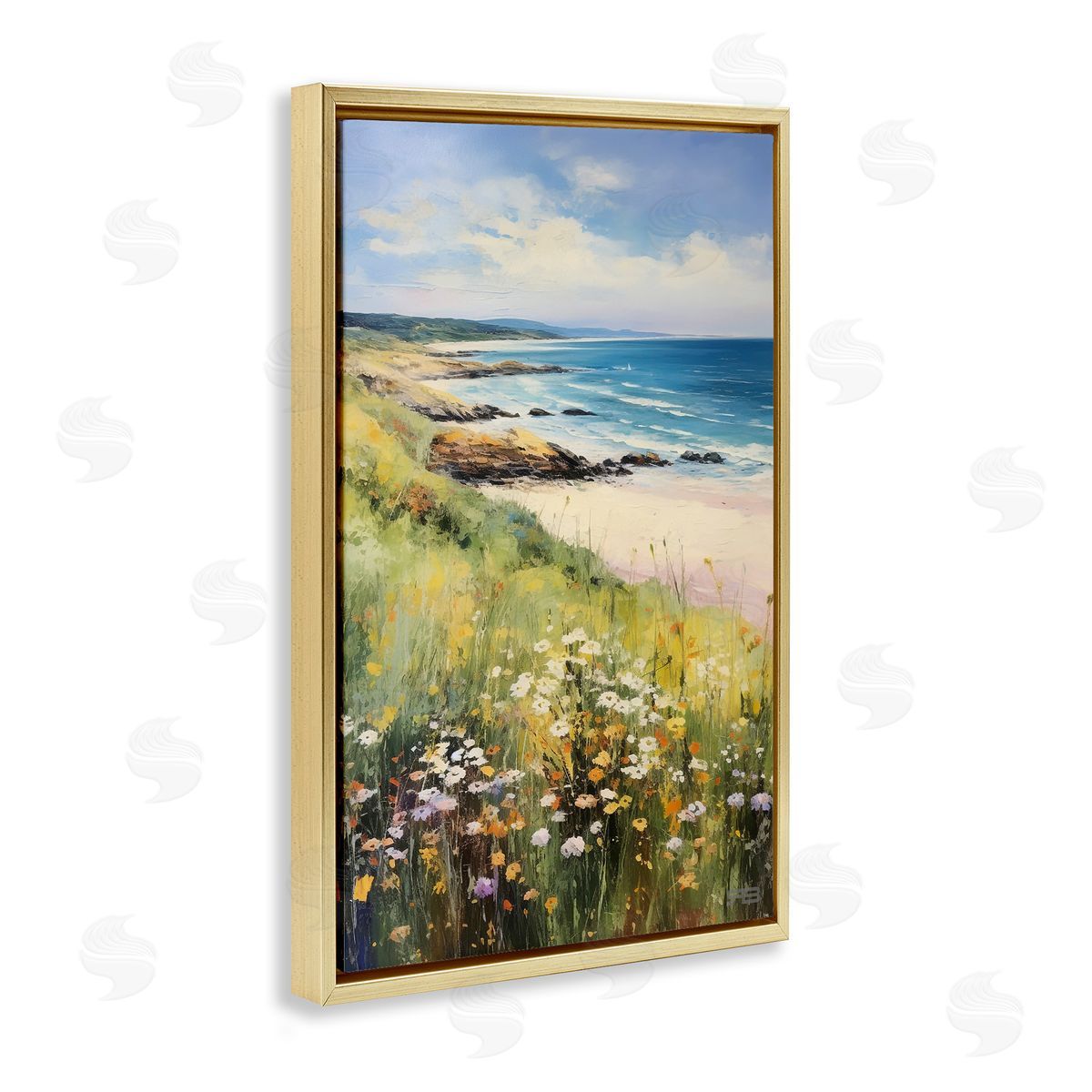 Meadow Beside Beach Gold Floating Frame Canvas Wall Art, Home Decor by Roozbeh Bahramali