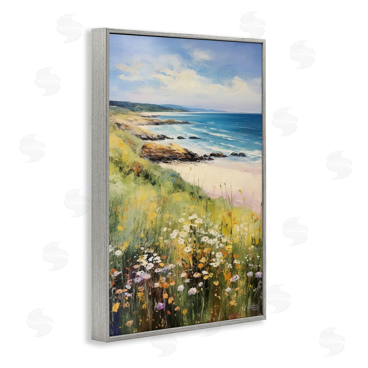Meadow Beside Beach Grey Frame Print Wall Art, Home Decor by Roozbeh Bahramali