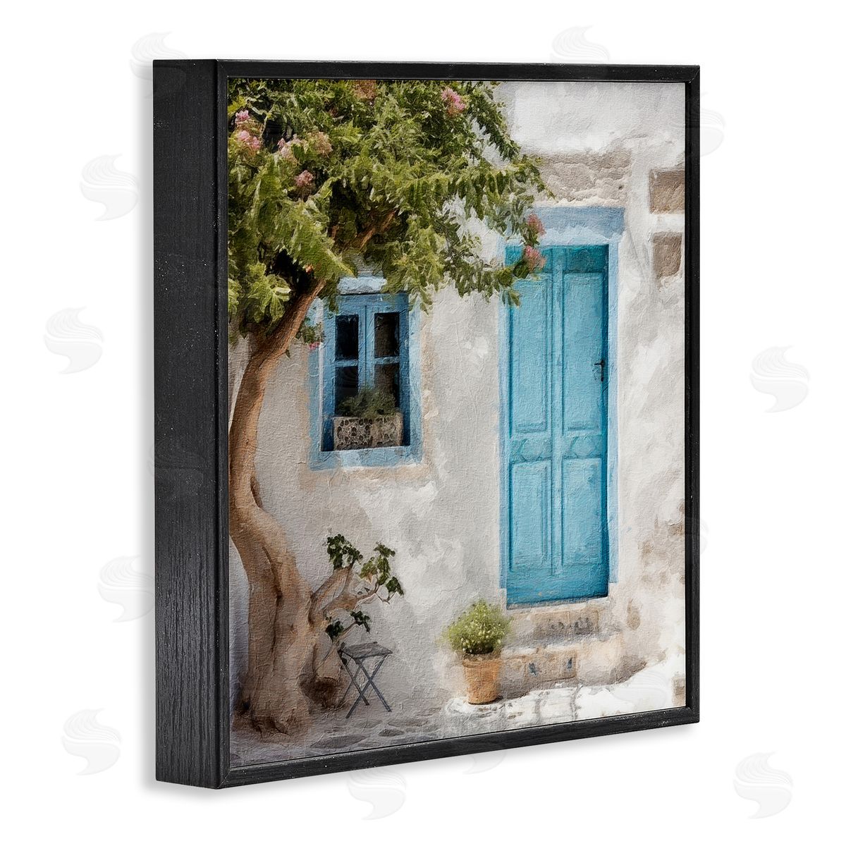 Blue Door and Tree Black Frame Print Wall Art, Home Decor by RileyB