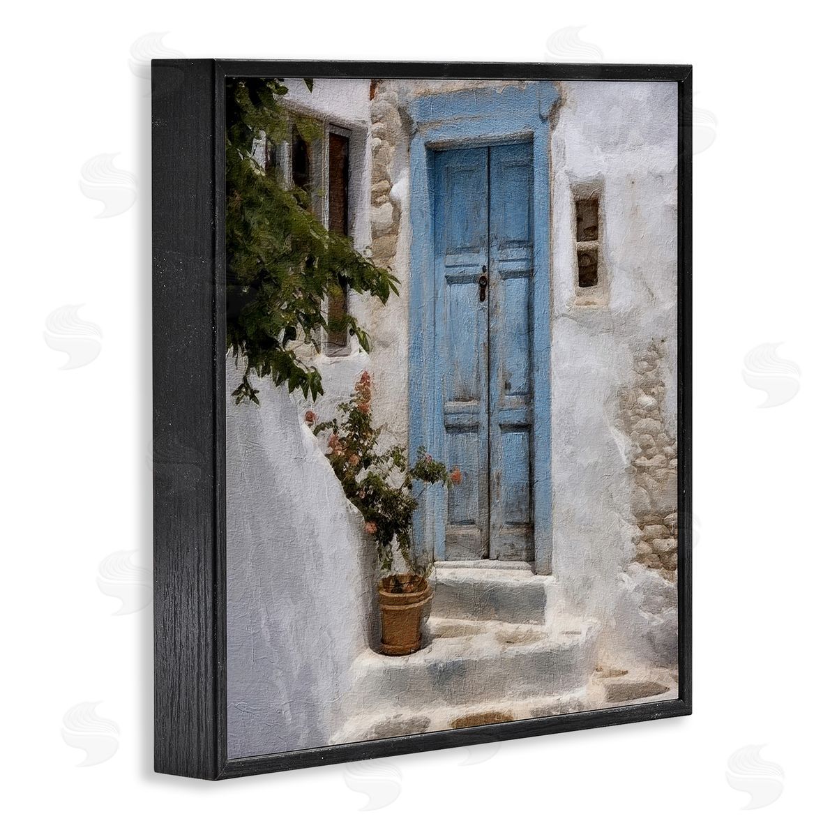 Blue Greek Door Black Frame Print Wall Art, Home Decor by RileyB