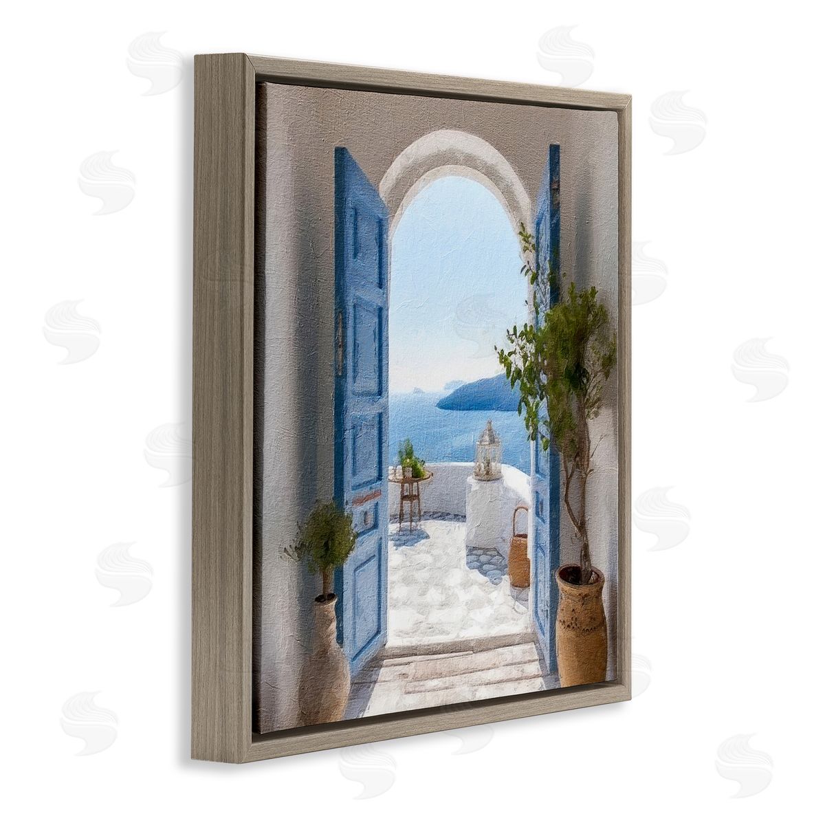 Coastal Doorway to Sea Brown Floating Frame Canvas Wall Art, Home Decor by RileyB