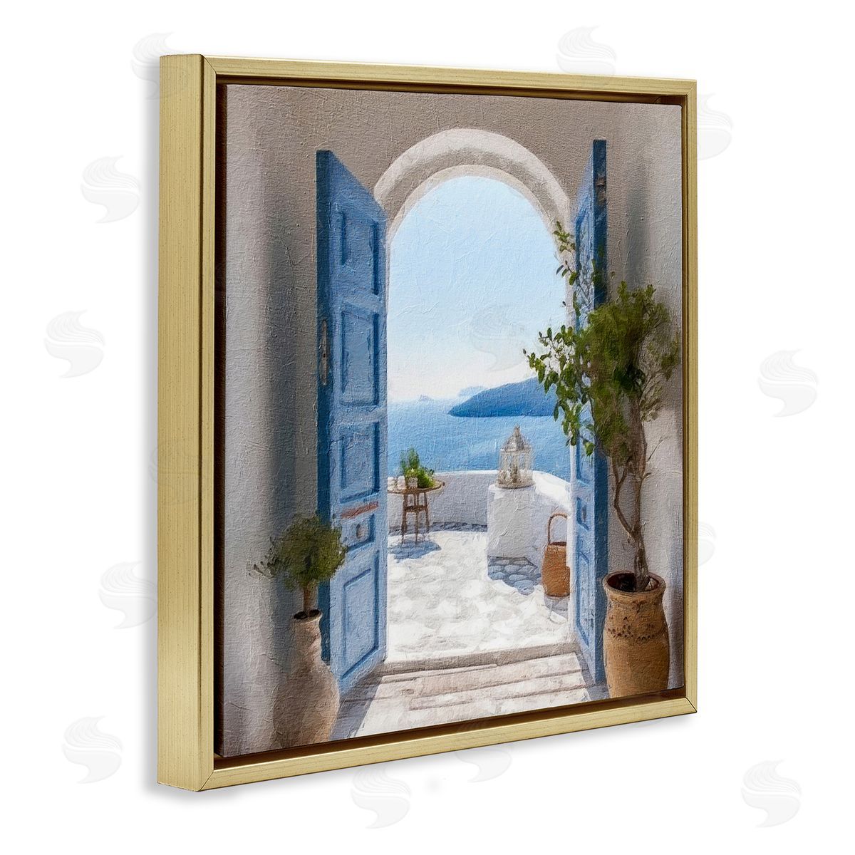 Coastal Doorway to Sea Gold Floating Frame Canvas Wall Art, Home Decor by RileyB
