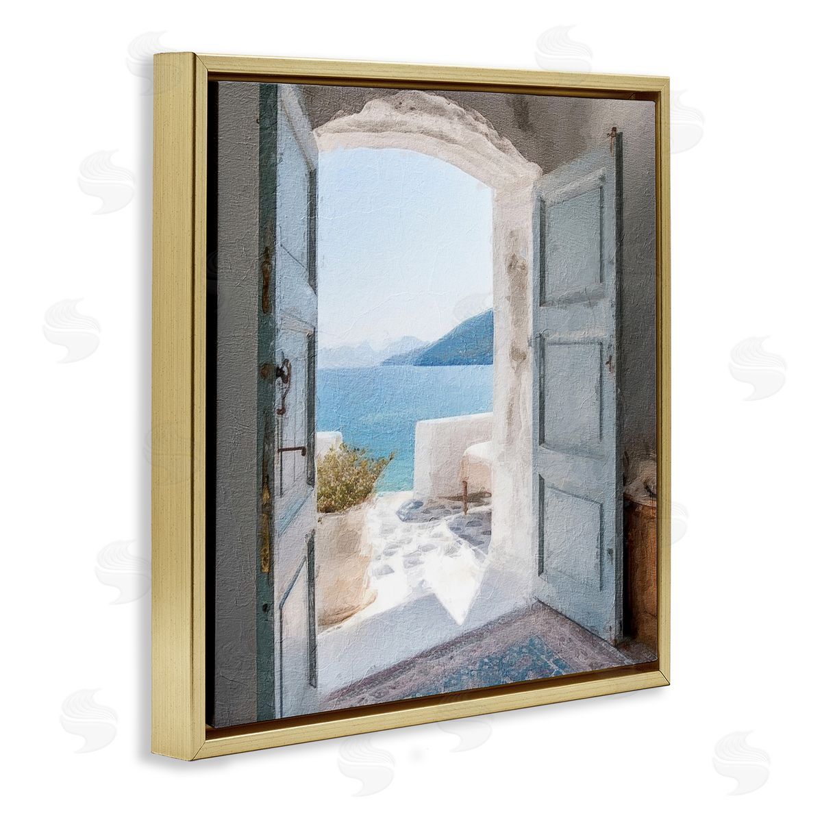 Costal Door to Ocean Gold Floating Frame Canvas Wall Art, Home Decor by RileyB