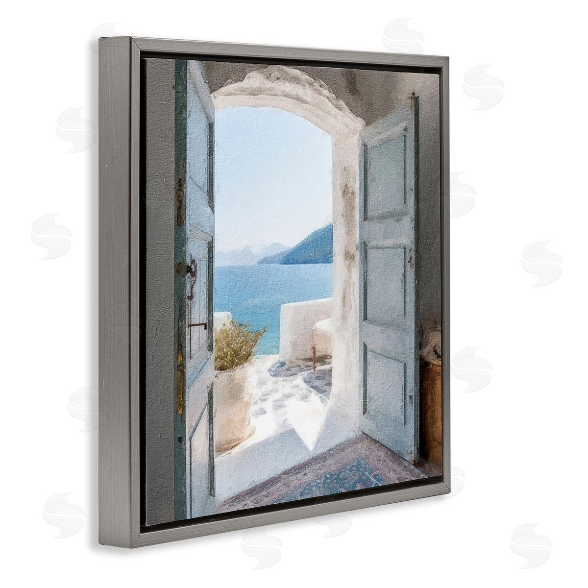 Costal Door to Ocean Grey Floating Frame Canvas Wall Art, Home Decor by RileyB