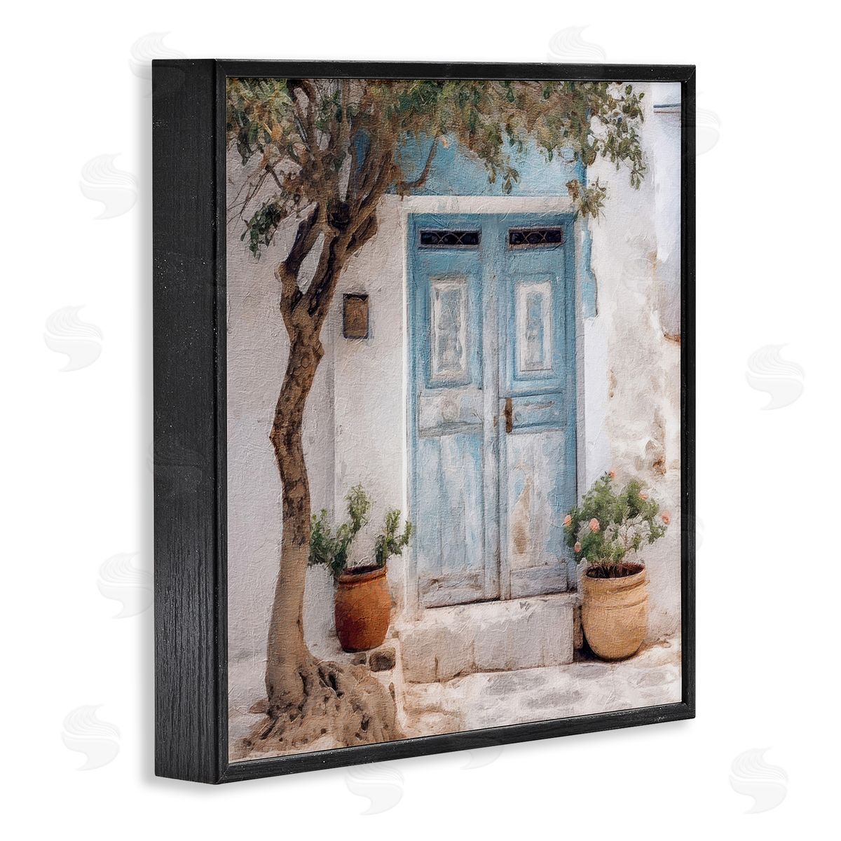 Tree and Blue Doorway Black Frame Print Wall Art, Home Decor by RileyB