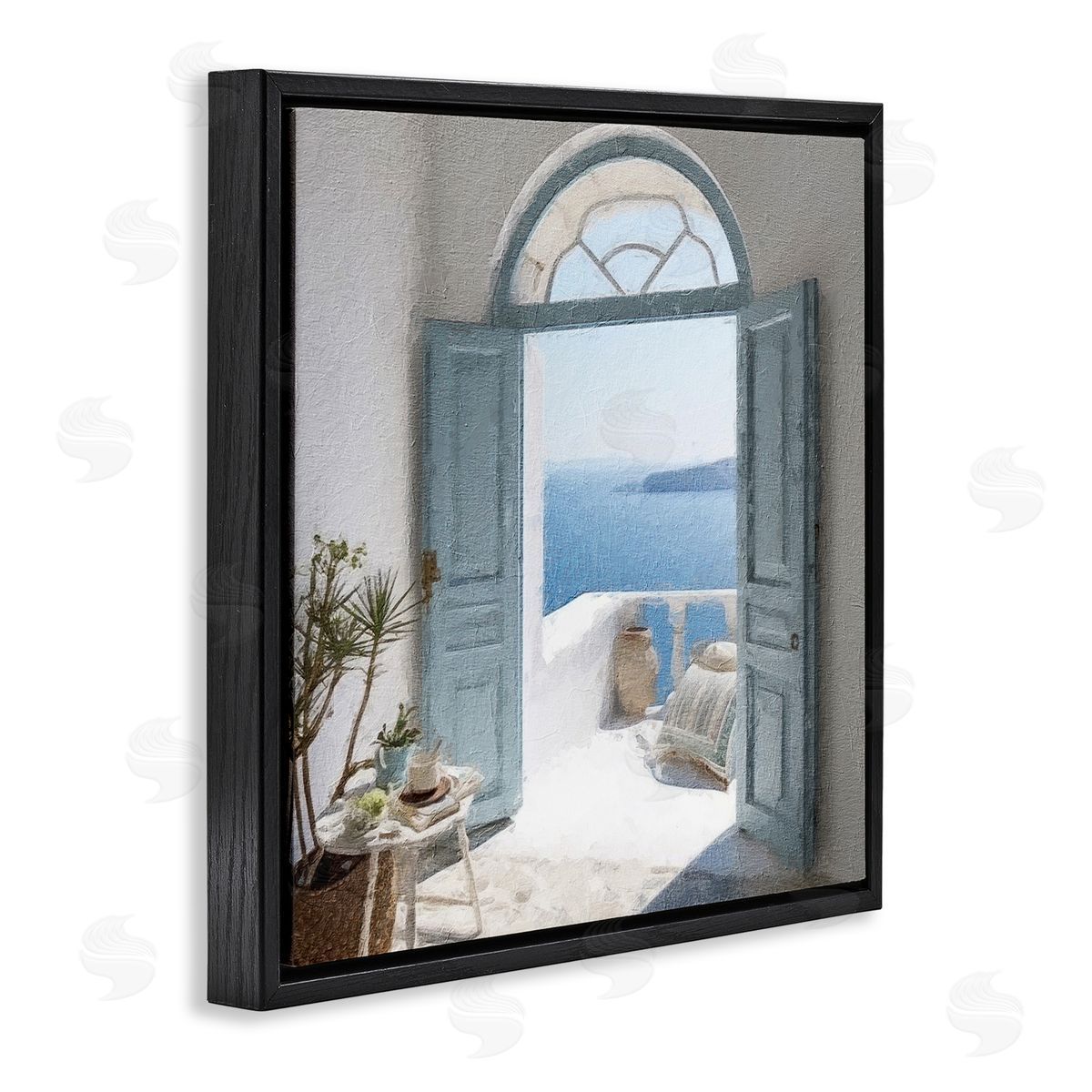 Open Doorway to Sea Black Floating Frame Canvas Wall Art, Home Decor by RileyB