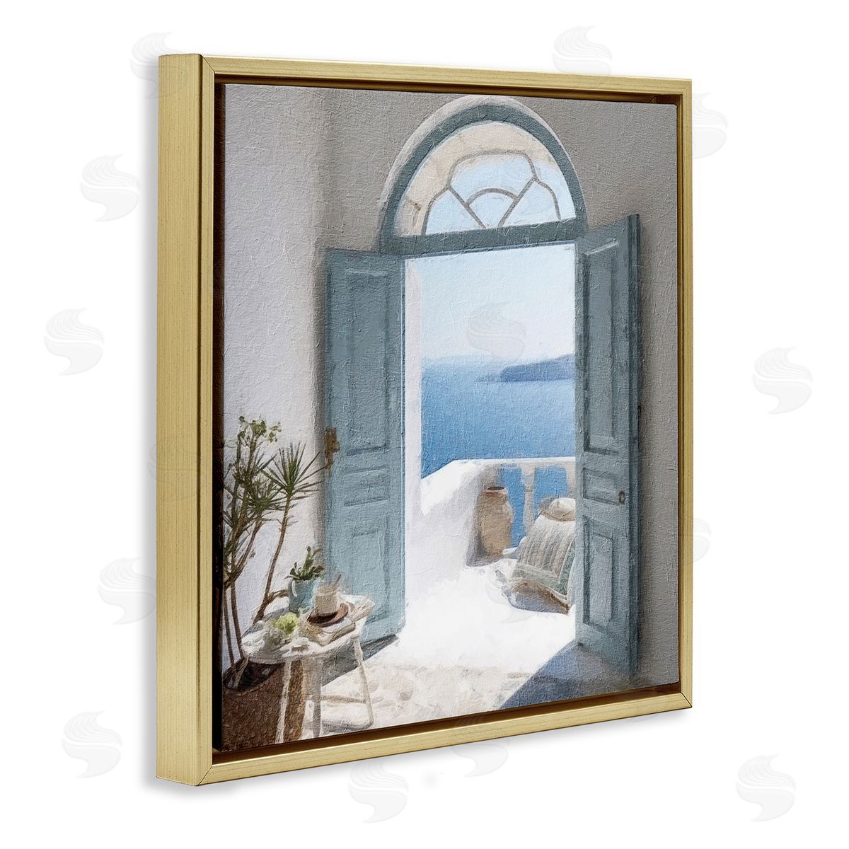 Open Doorway to Sea Gold Floating Frame Canvas Wall Art, Home Decor by RileyB