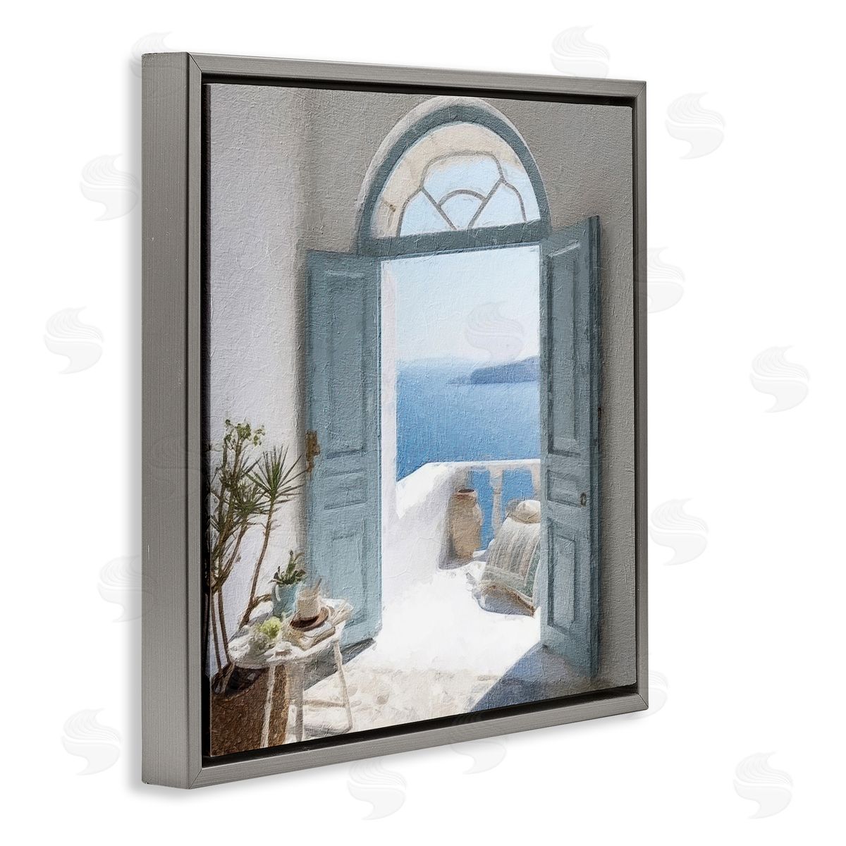 Open Doorway to Sea Grey Floating Frame Canvas Wall Art, Home Decor by RileyB