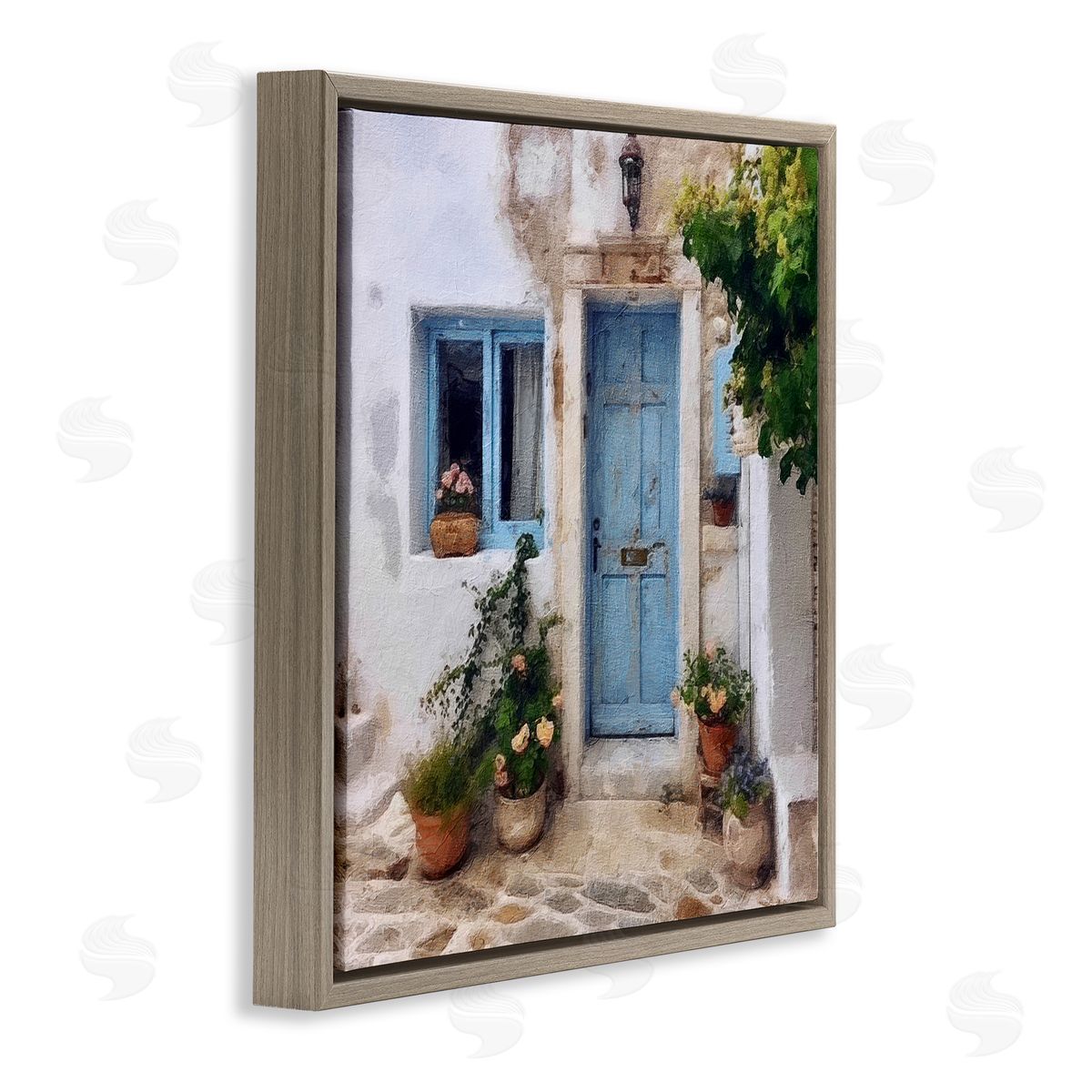 Greek Door Architecture Brown Floating Frame Canvas Wall Art, Home Decor by RileyB