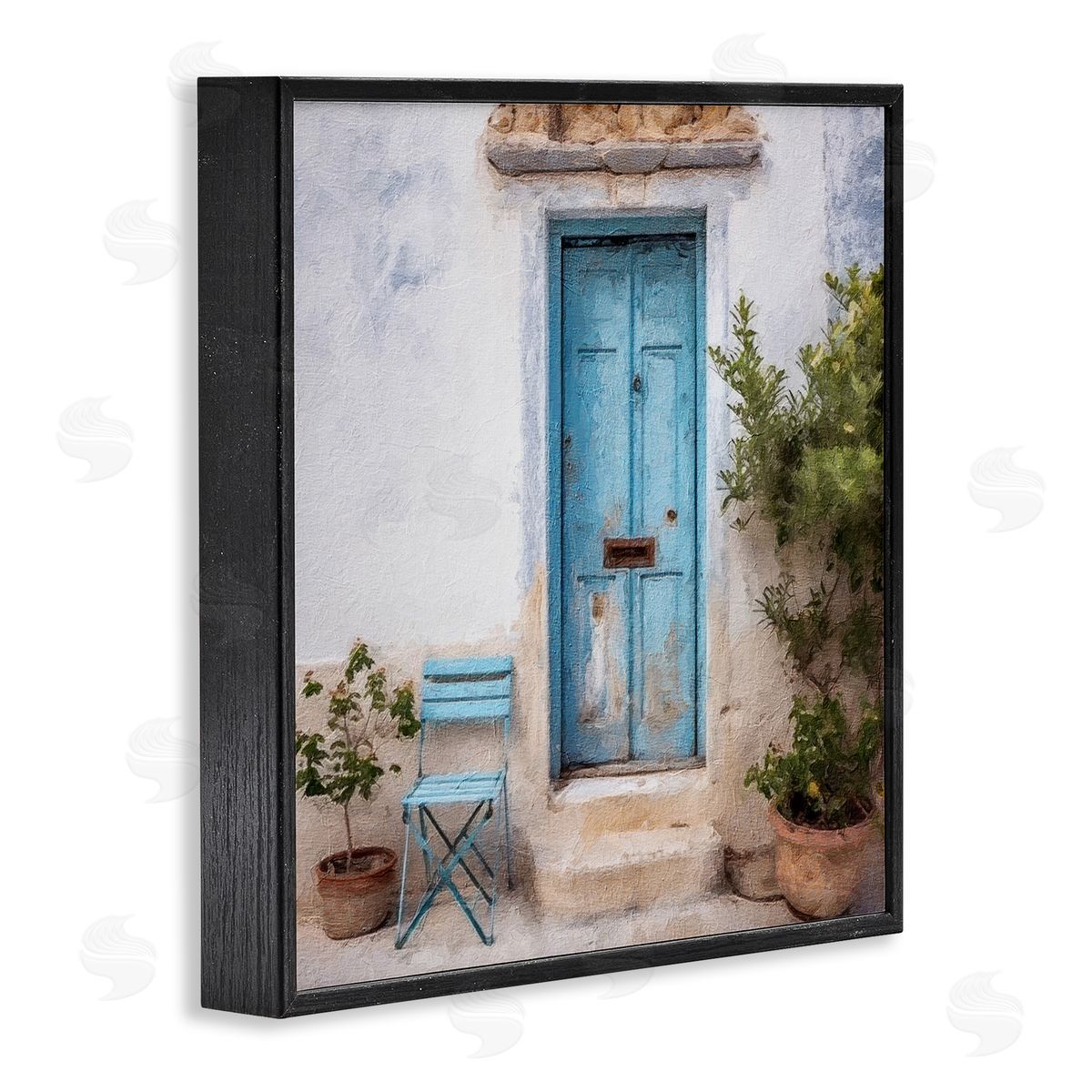 Blue Town Doorway Black Frame Print Wall Art, Home Decor by RileyB