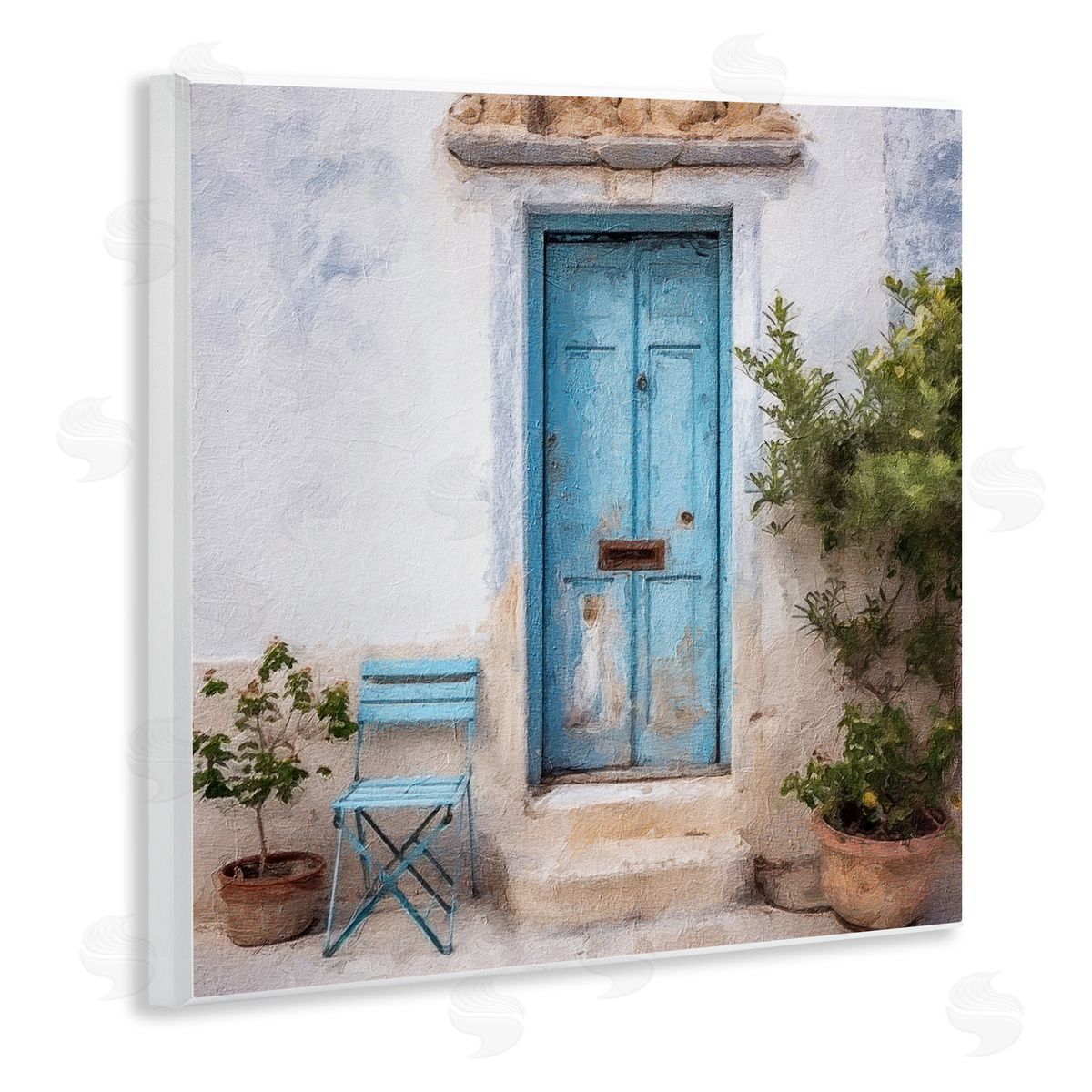 Blue Town Doorway Wood Plaque Wall Art, Home Decor by RileyB