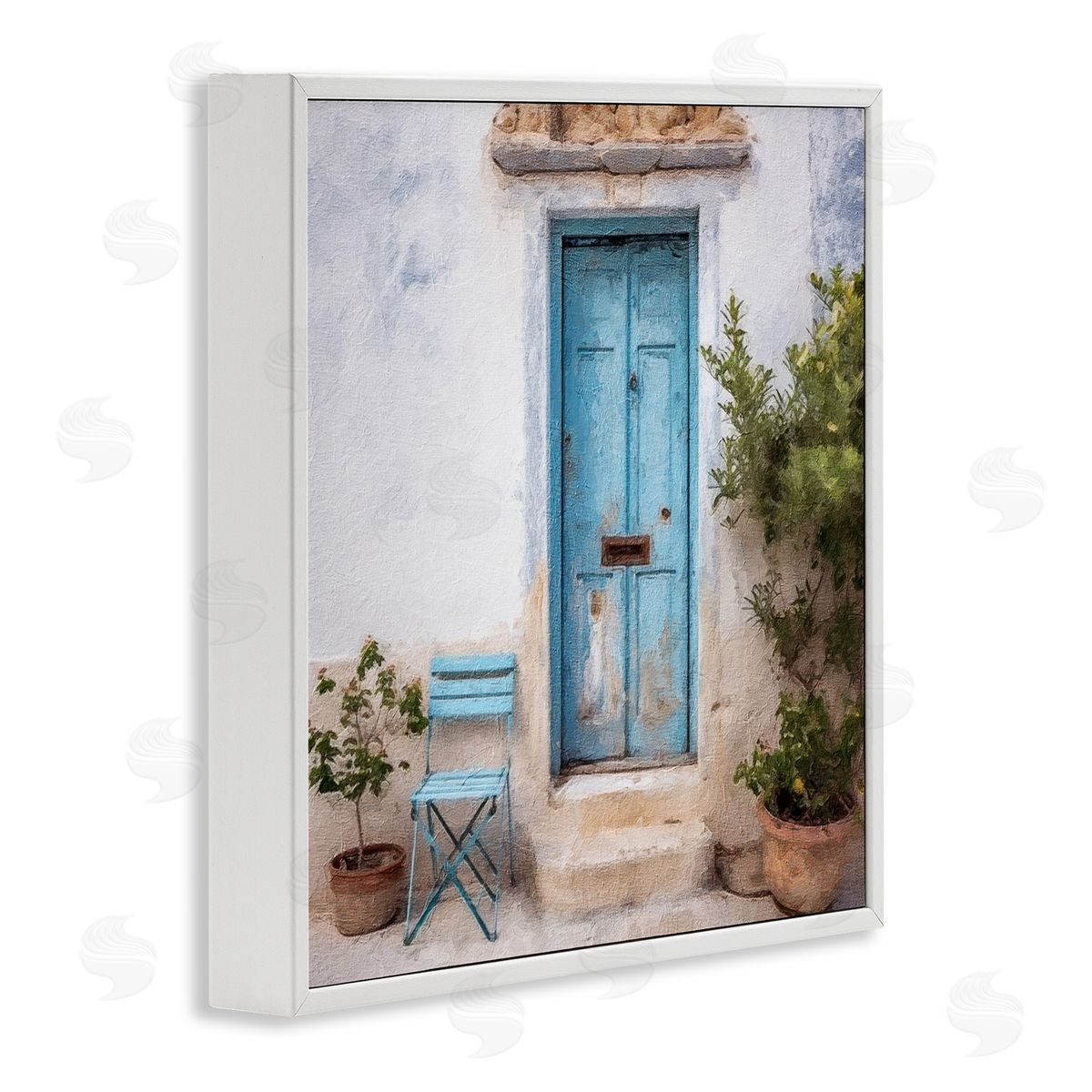 Blue Town Doorway White Frame Print Wall Art, Home Decor by RileyB
