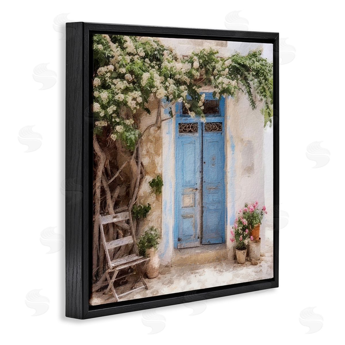 Greek Doorway with Tree Black Floating Frame Canvas Wall Art, Home Decor by RileyB