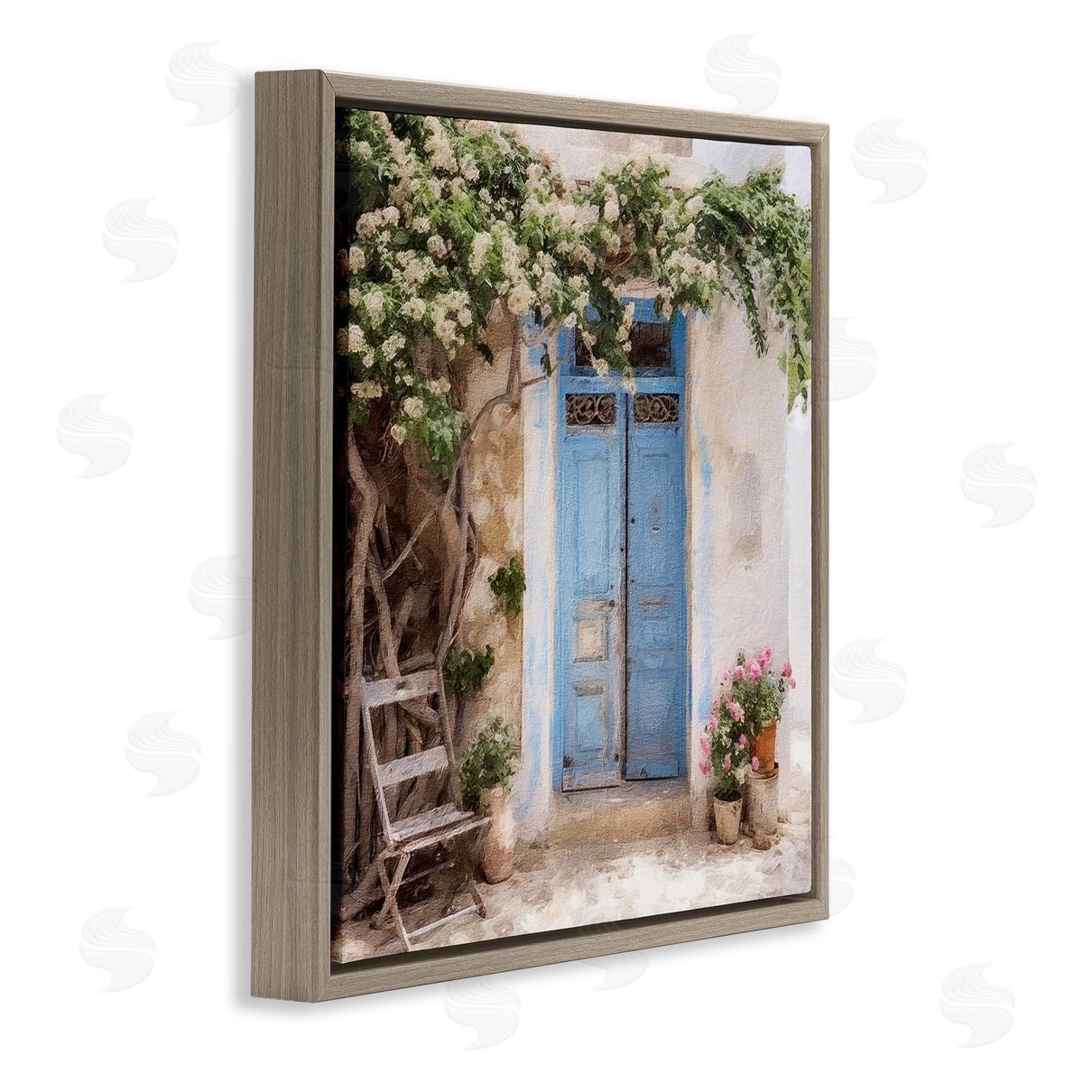 Greek Doorway with Tree Brown Floating Frame Canvas Wall Art, Home Decor by RileyB