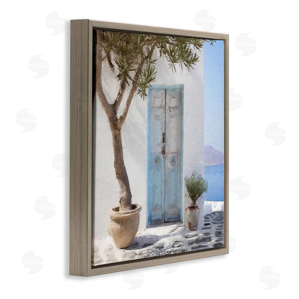Coastal Greek Door Brown Floating Frame Canvas Wall Art, Home Decor by RileyB
